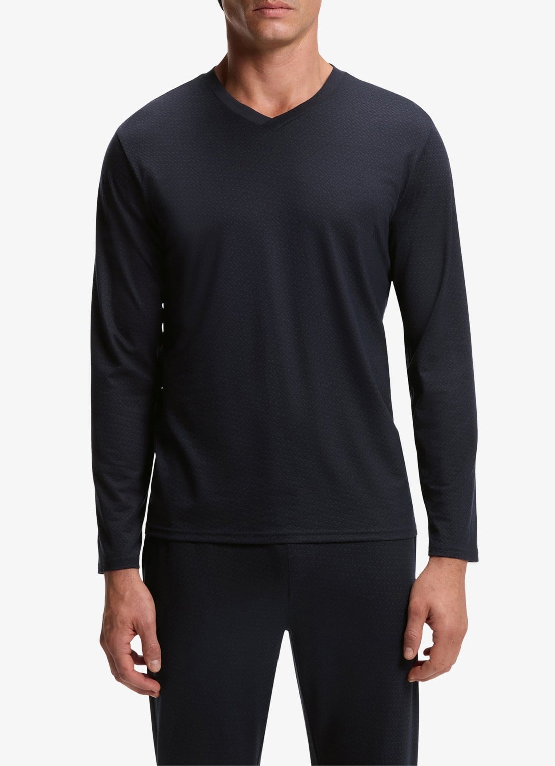 BOSS Pyjamaset  met structuur - voorkant 3 donkerblauw