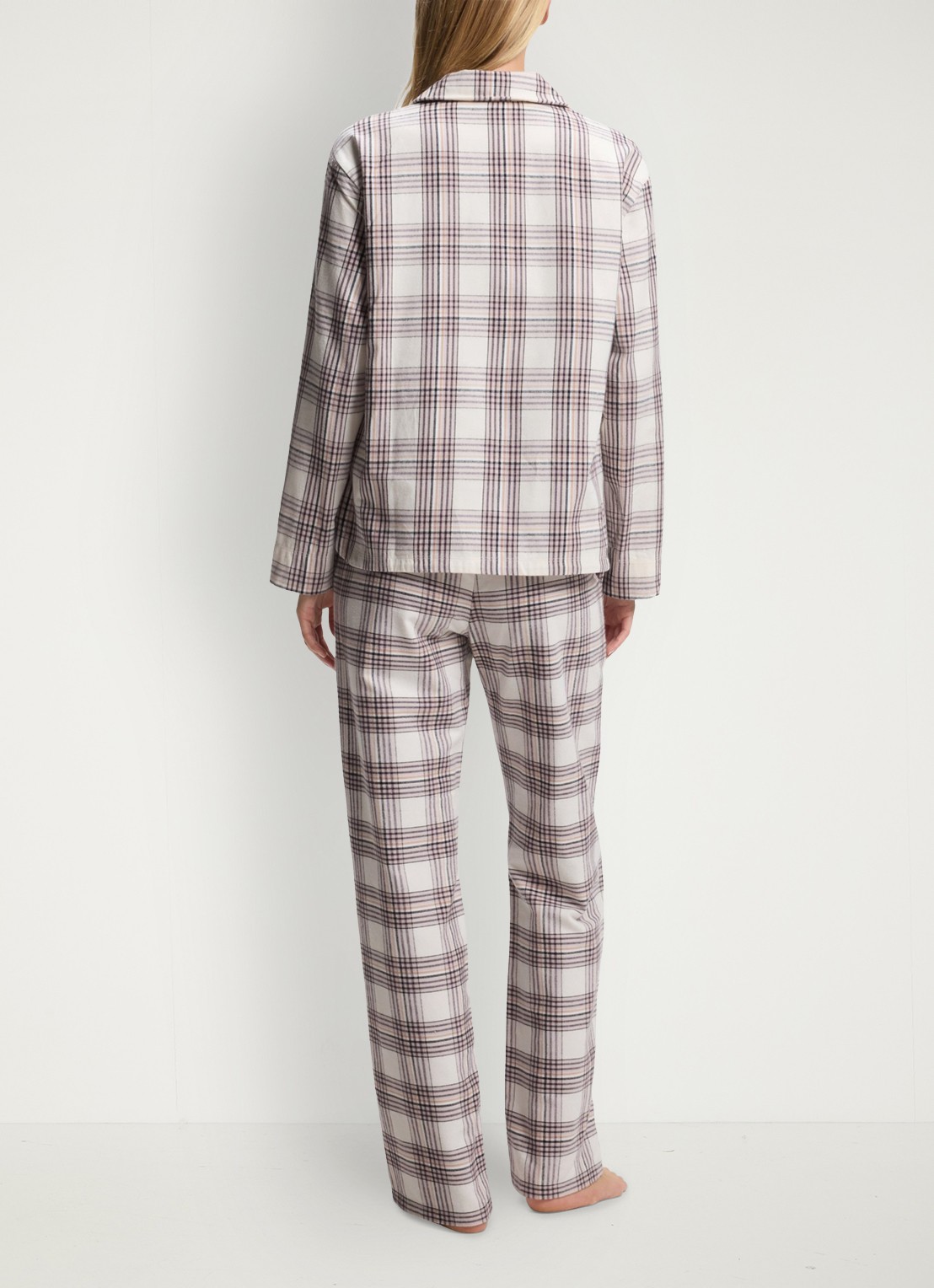 BOSS Pyjamashirt met ruitdessin - achterkant 3 gebroken wit