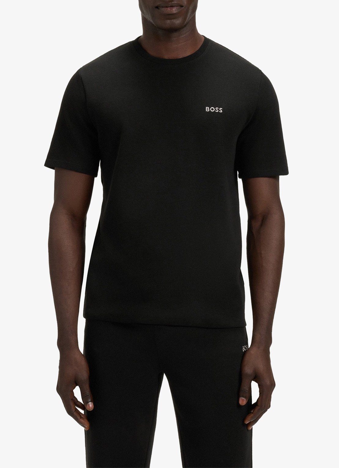 BOSS Pyjamashirt van een katoenmix met logostiksel - detail 4 zwart