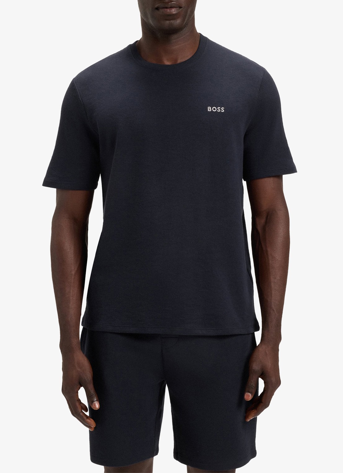 BOSS Pyjamashirt van een katoenmix met logostiksel - detail dark blue-403 / blauw