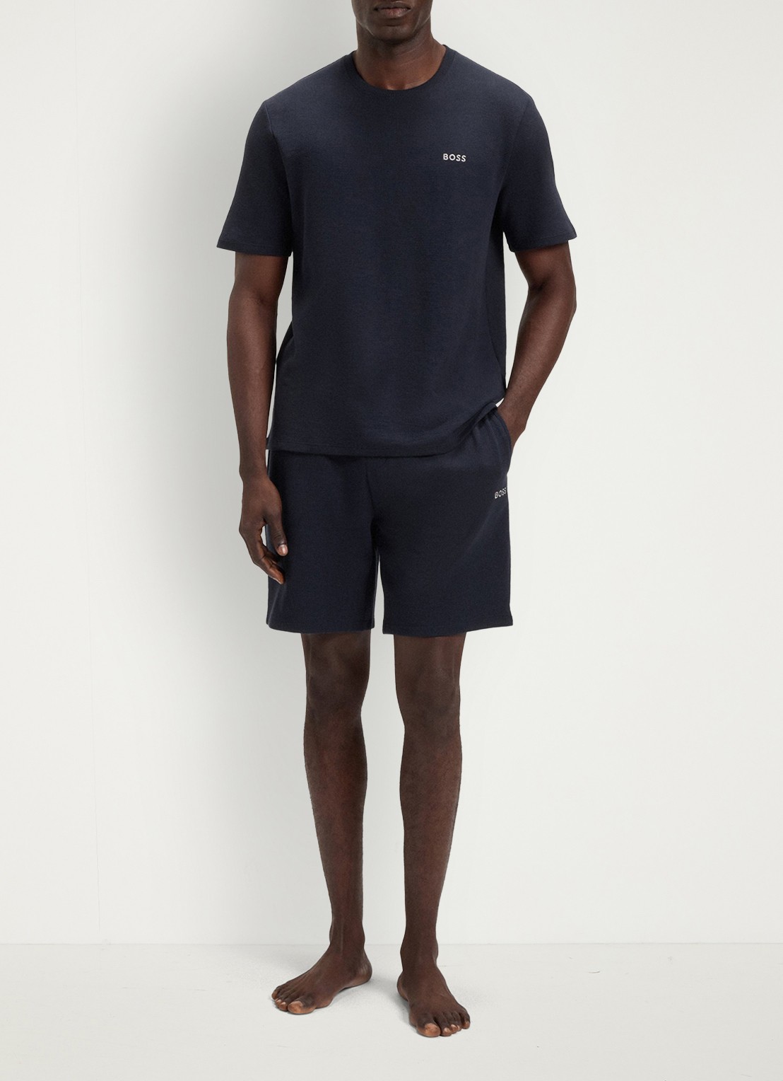 BOSS Pyjamashirt van een katoenmix met logostiksel - voorkant 4 dark blue-403 / blauw