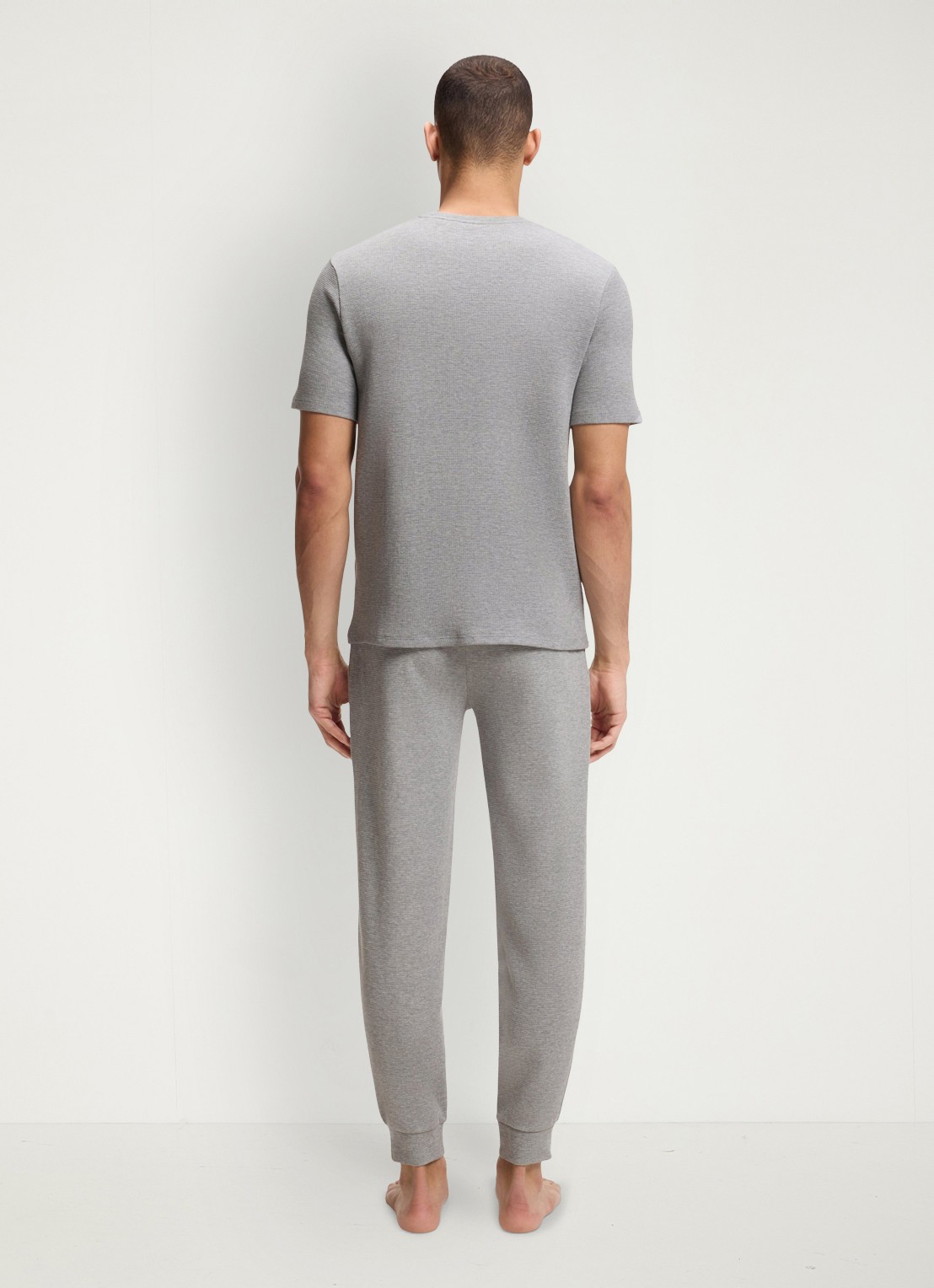BOSS Pyjamashirt van een katoenmix met logostiksel - achterkant 7 medium grey-033 / grijs