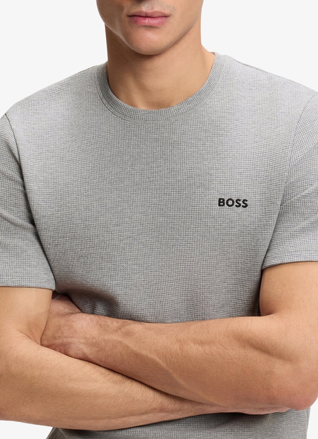 BOSS Pyjamashirt van een katoenmix met logostiksel - detail 2 medium grey-033 / grijs
