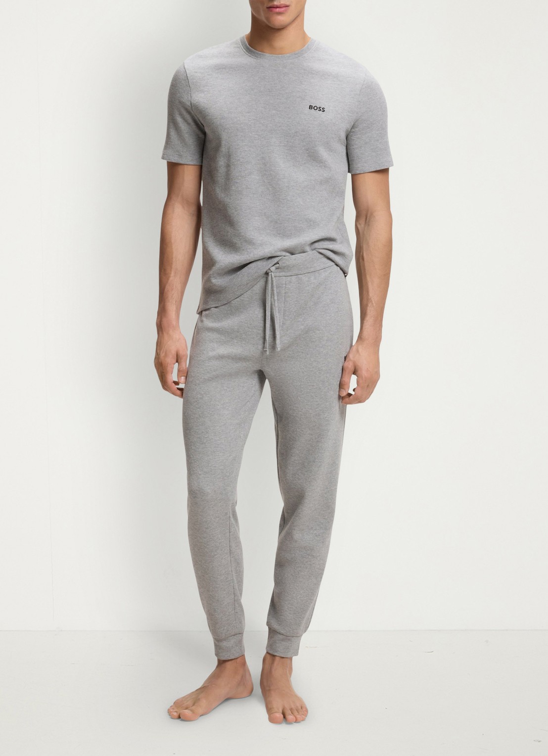 BOSS Pyjamashirt van een katoenmix met logostiksel - voorkant 5 medium grey-033 / grijs