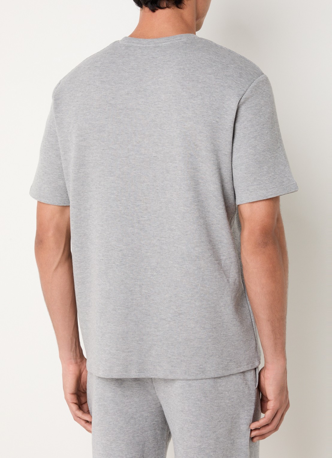 BOSS Pyjamashirt van een katoenmix met logostiksel - achterkant 8 medium grey-033 / grijs