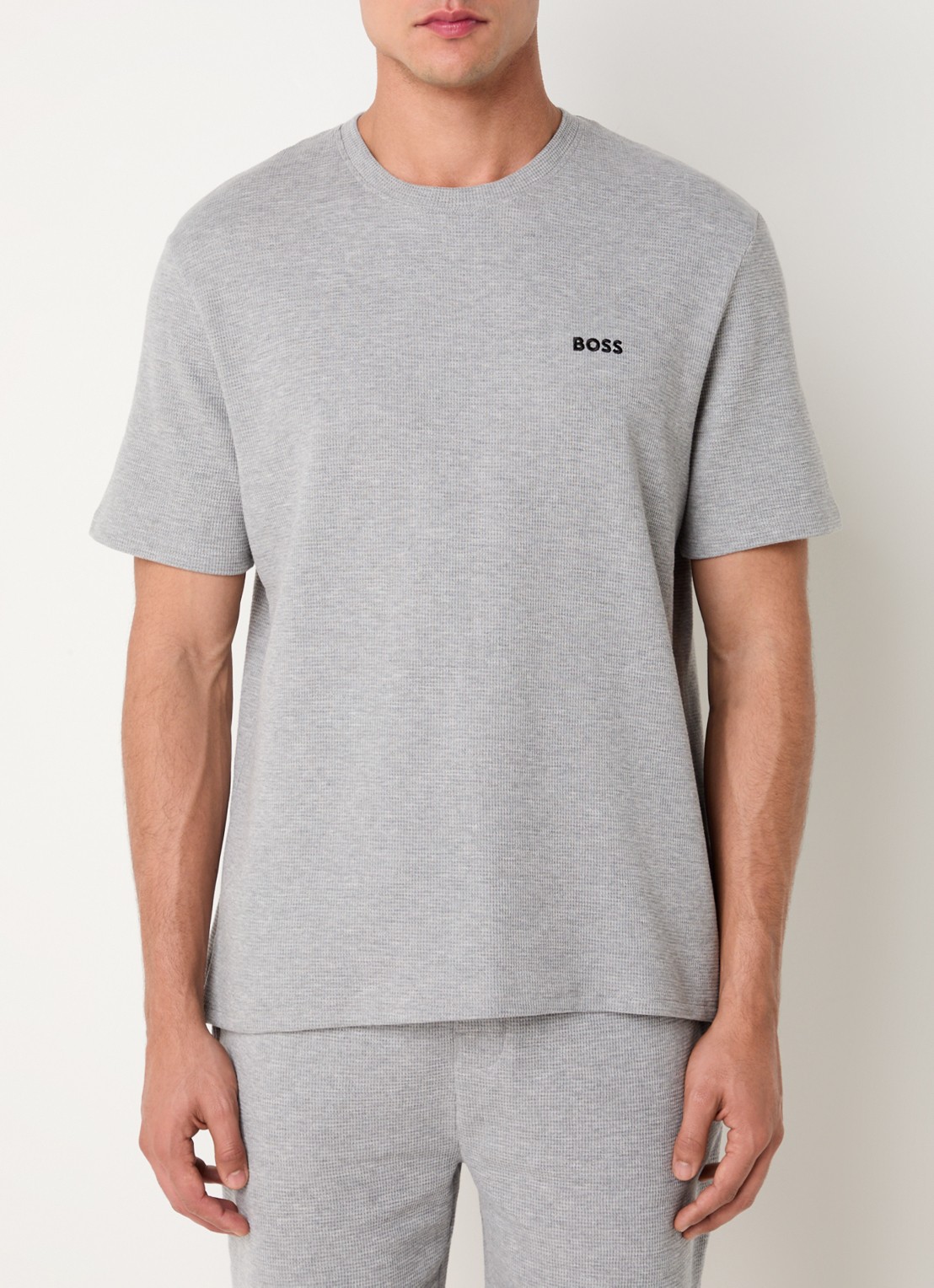 BOSS Pyjamashirt van een katoenmix met logostiksel - detail 3 medium grey-033 / grijs