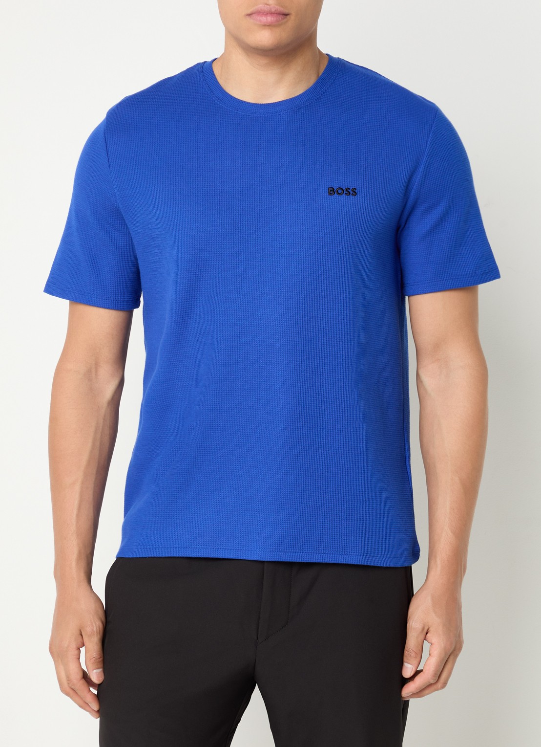 BOSS Pyjamashirt van een katoenmix met logostiksel - detail 4 bright blue-430 / blauw