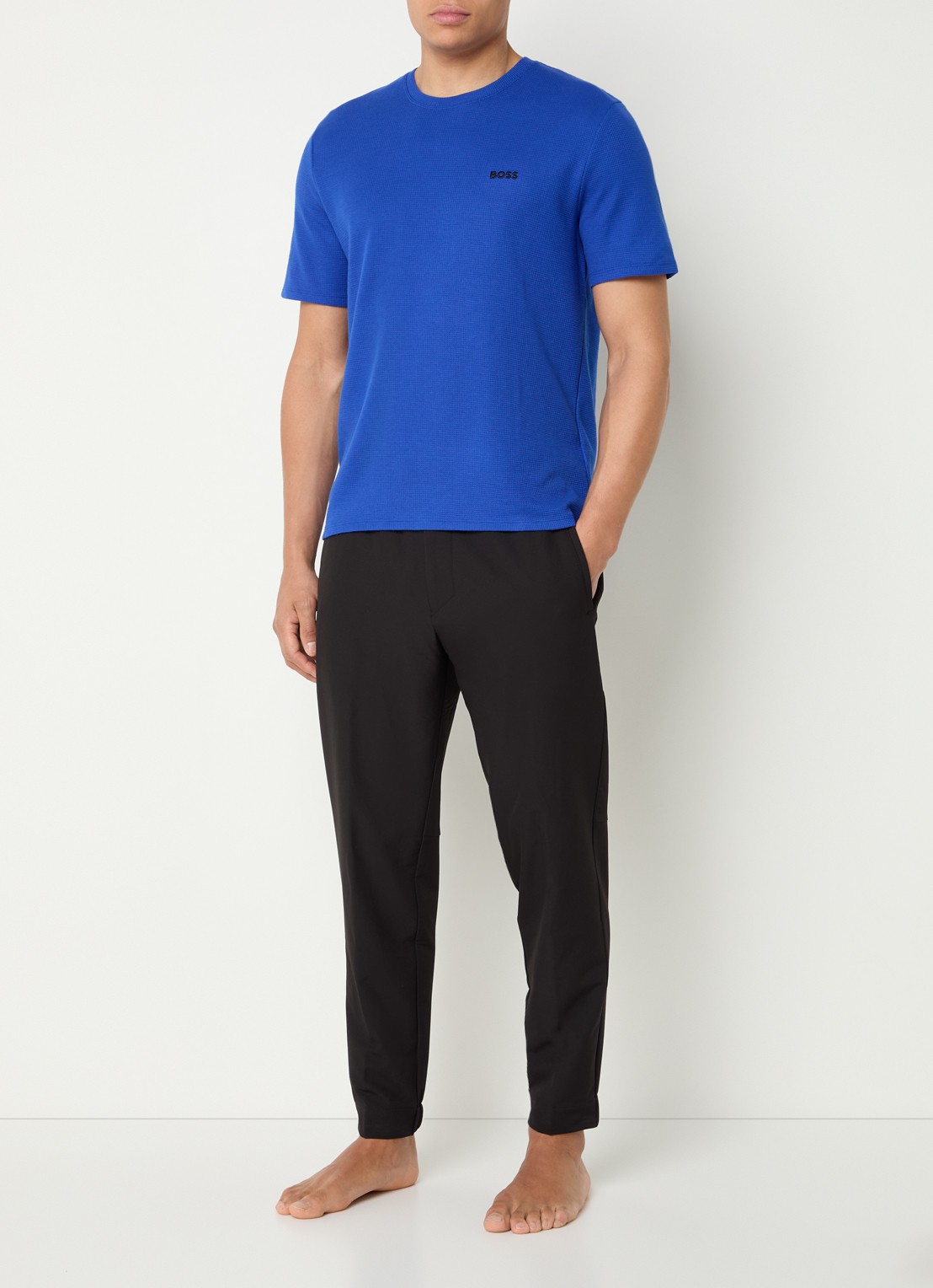 BOSS Pyjamashirt van een katoenmix met logostiksel - voorkant 2 bright blue-430 / blauw