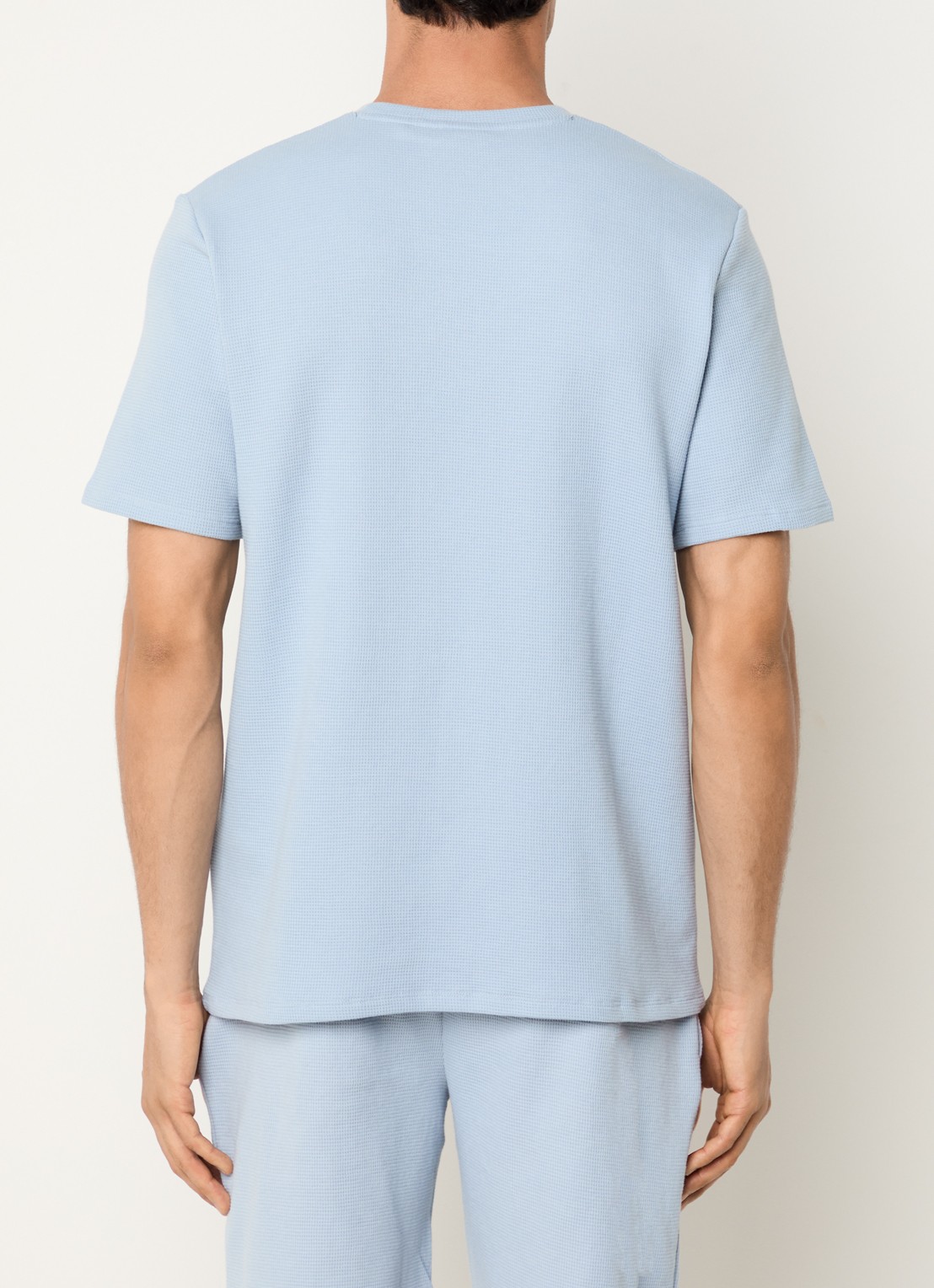 BOSS Pyjamashirt van een katoenmix met logostiksel - achterkant open blue-483 / lichtblauw