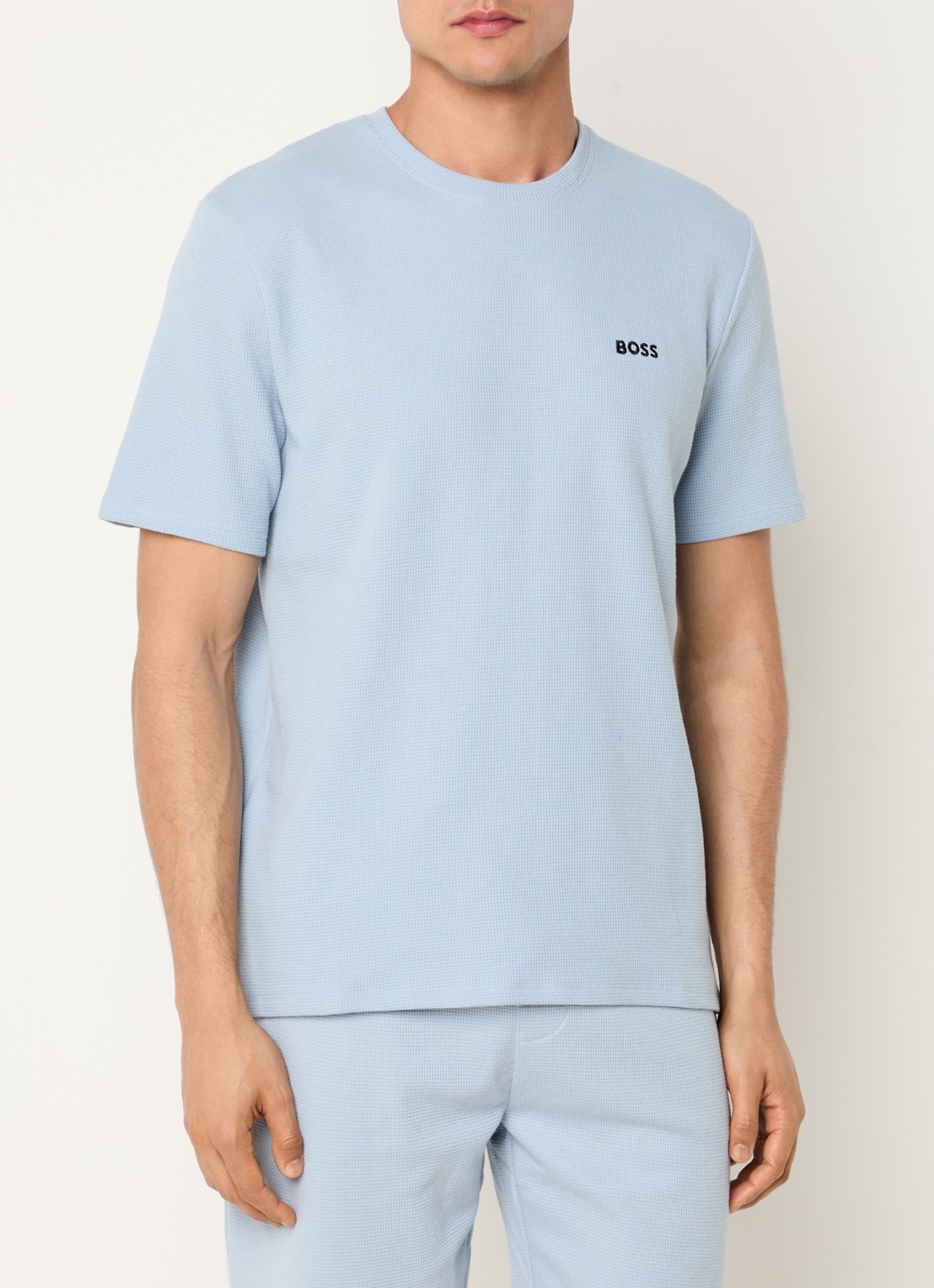BOSS Pyjamashirt van een katoenmix met logostiksel - detail 2 open blue-483 / lichtblauw