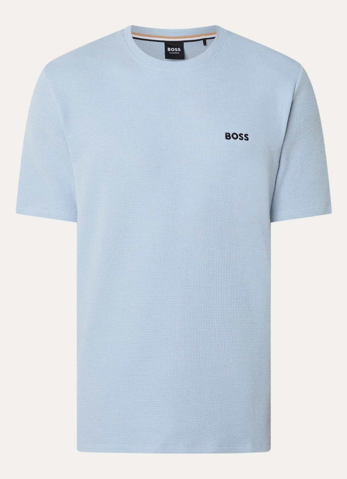 BOSS Pyjamashirt van een katoenmix met logostiksel - voorkant 3 open blue-483 / lichtblauw
