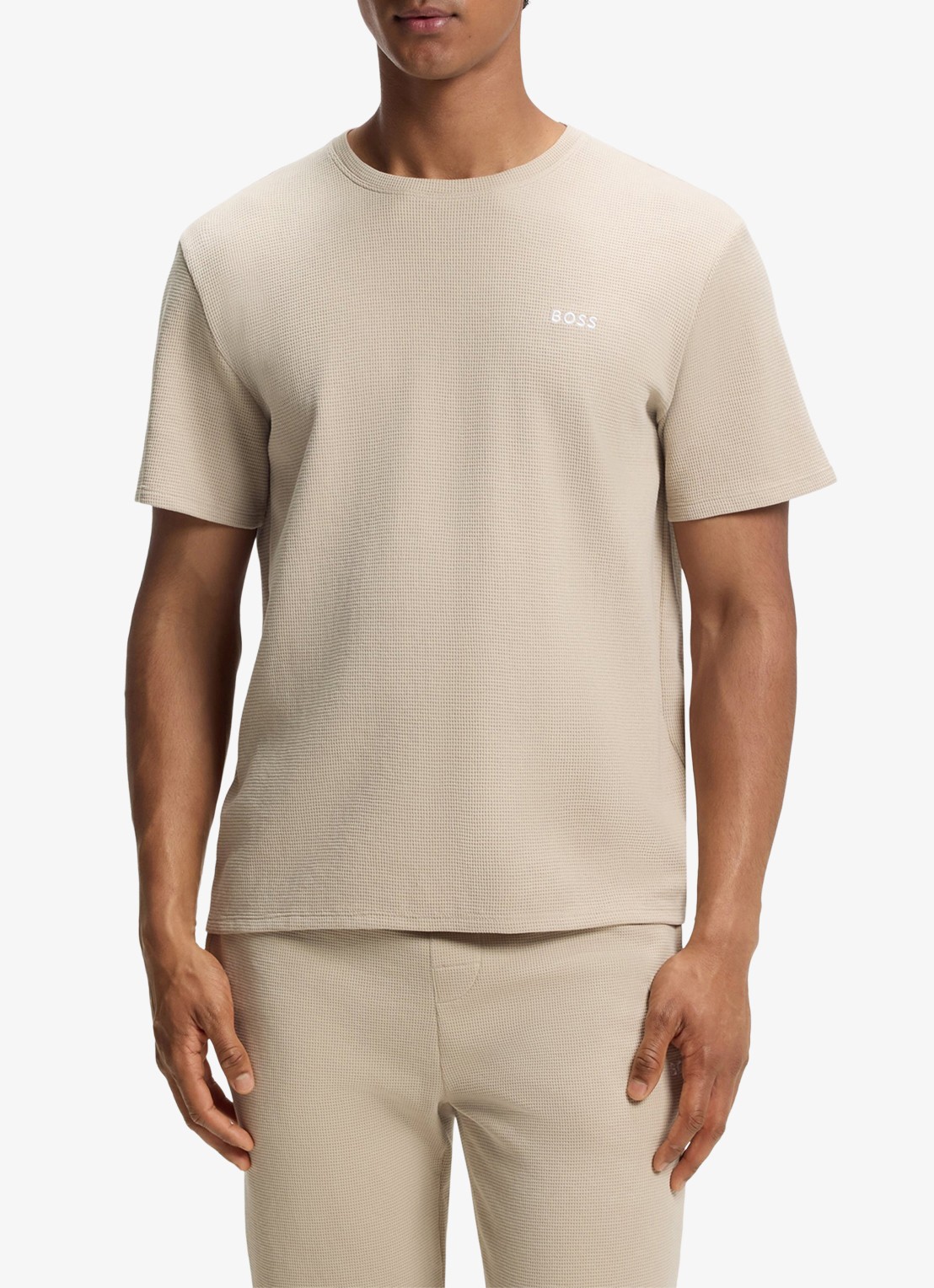 BOSS Pyjamashirt van een katoenmix met logostiksel - detail 3 beige