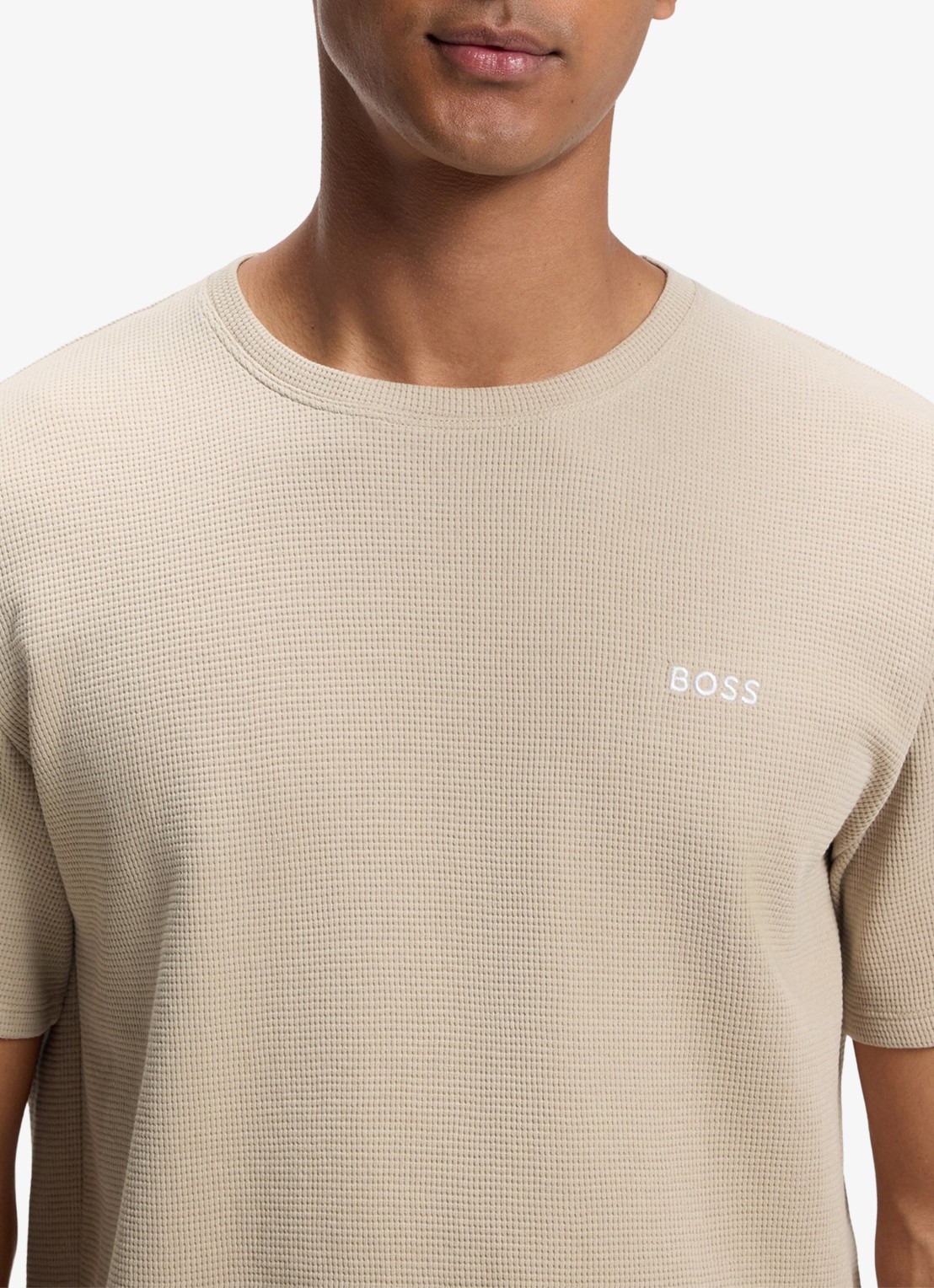 BOSS Pyjamashirt van een katoenmix met logostiksel - detail 4 beige
