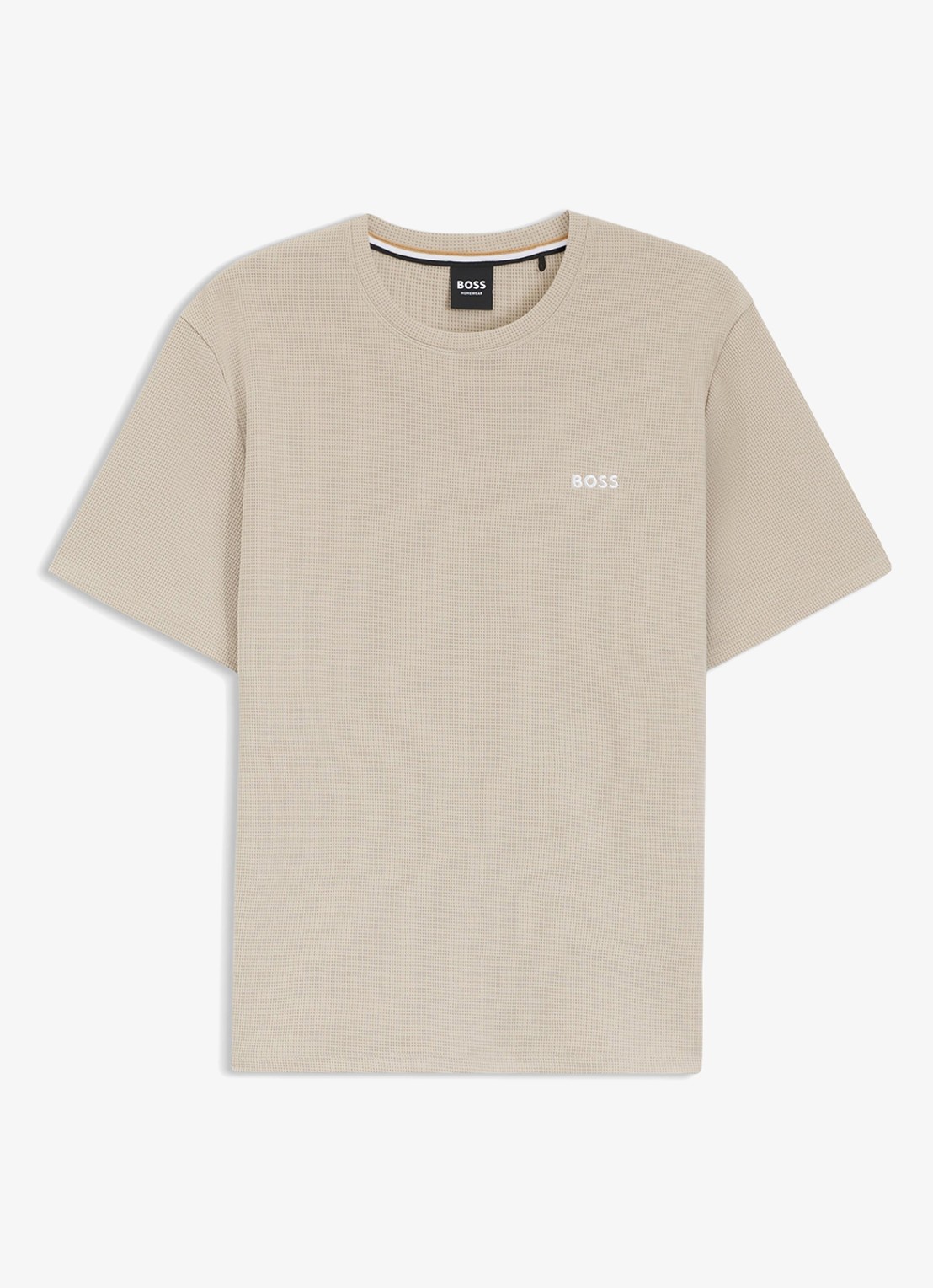 BOSS Pyjamashirt van een katoenmix met logostiksel - voorkant beige
