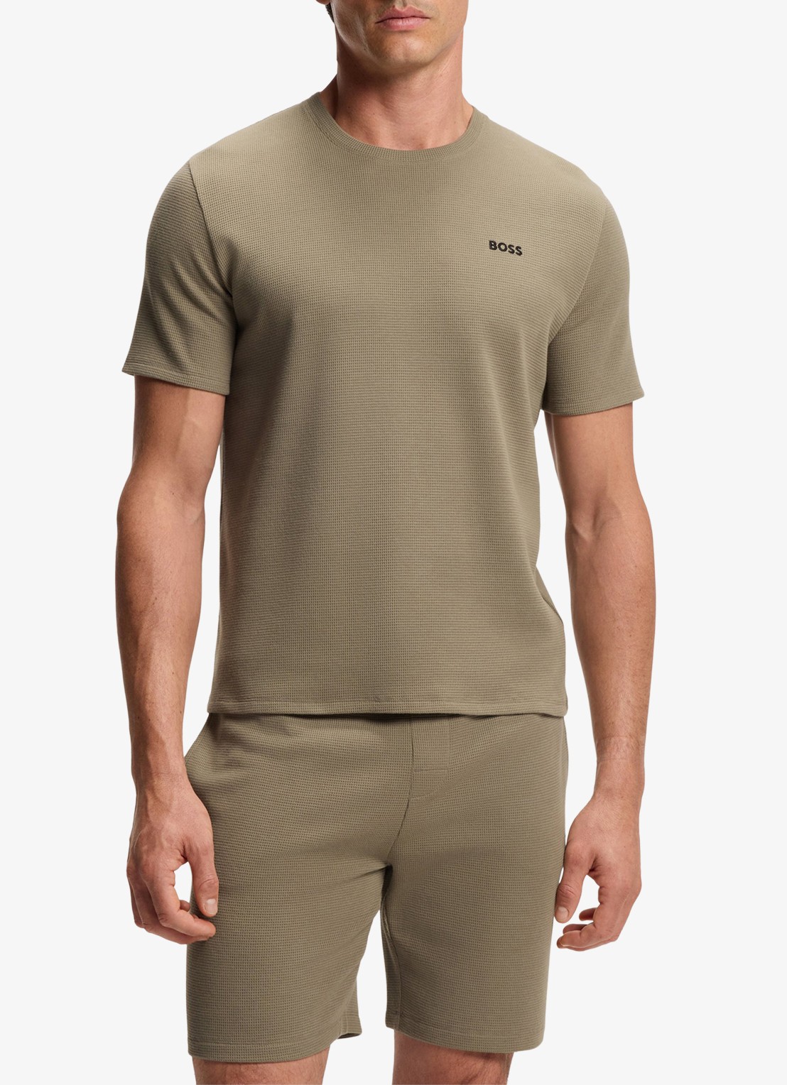 BOSS Pyjamashirt van een katoenmix met logostiksel - detail 4 open brown-245 / bruin