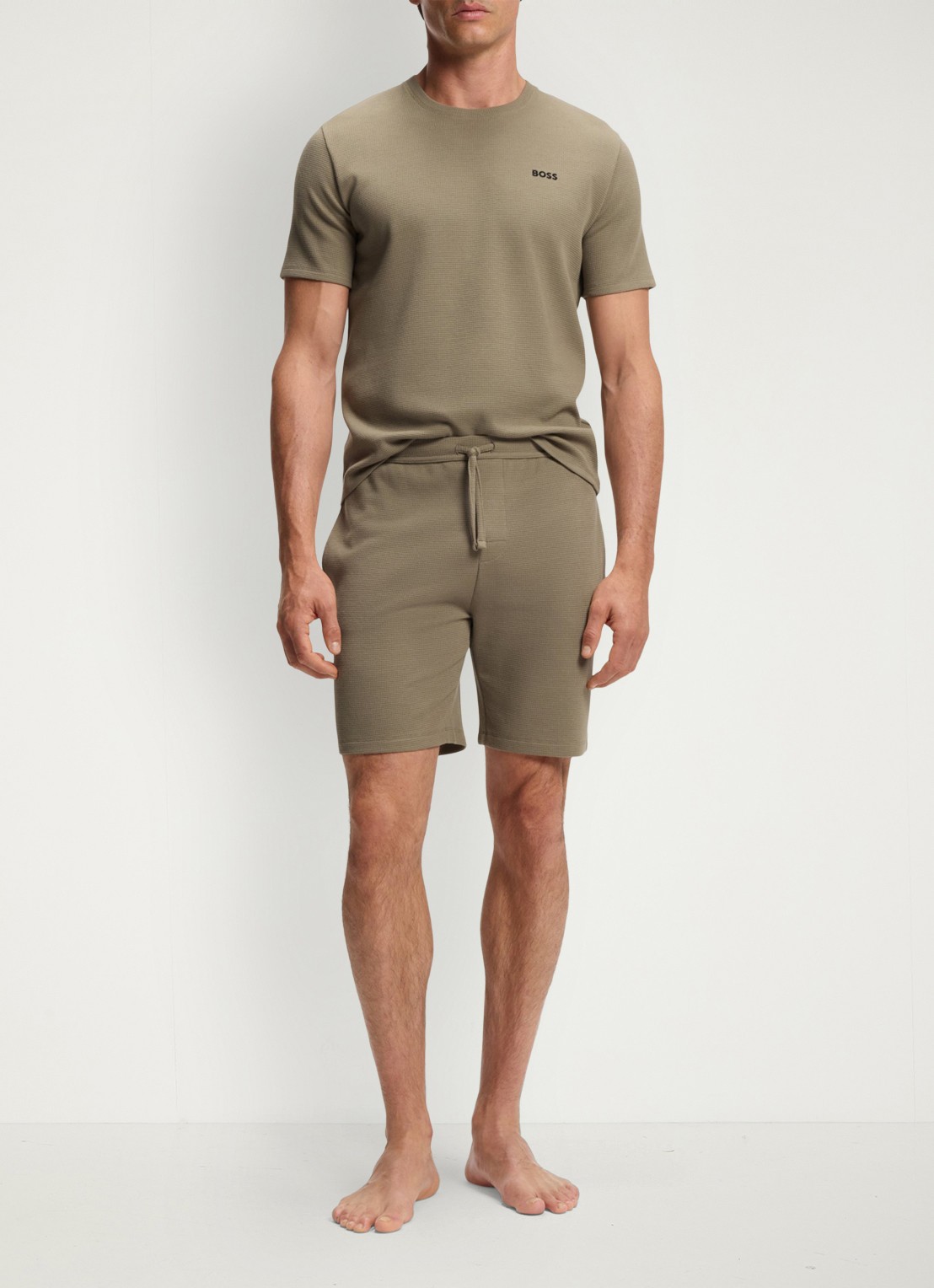 BOSS Pyjamashirt van een katoenmix met logostiksel - voorkant 2 open brown-245 / bruin