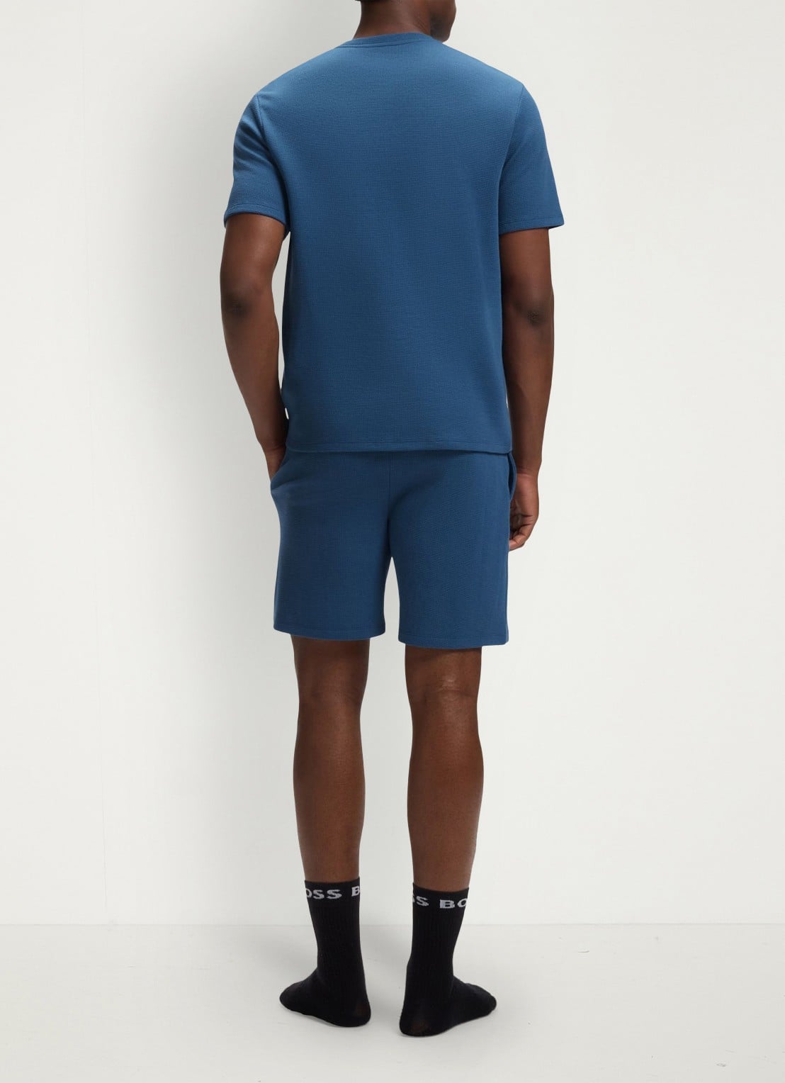 BOSS Pyjamashirt van een katoenmix met logostiksel - achterkant open blue-462 / blauw