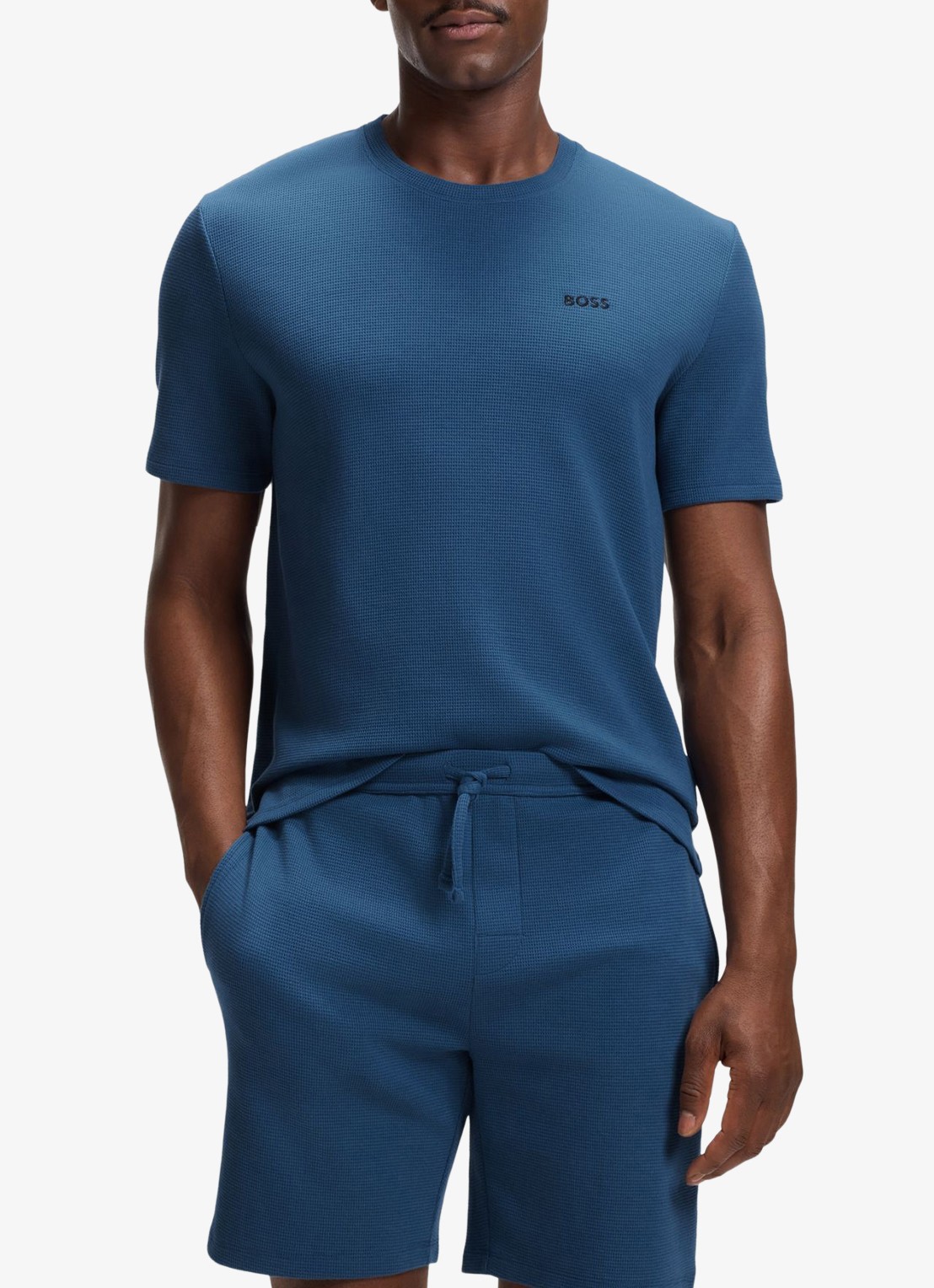 BOSS Pyjamashirt van een katoenmix met logostiksel - detail 2 open blue-462 / blauw