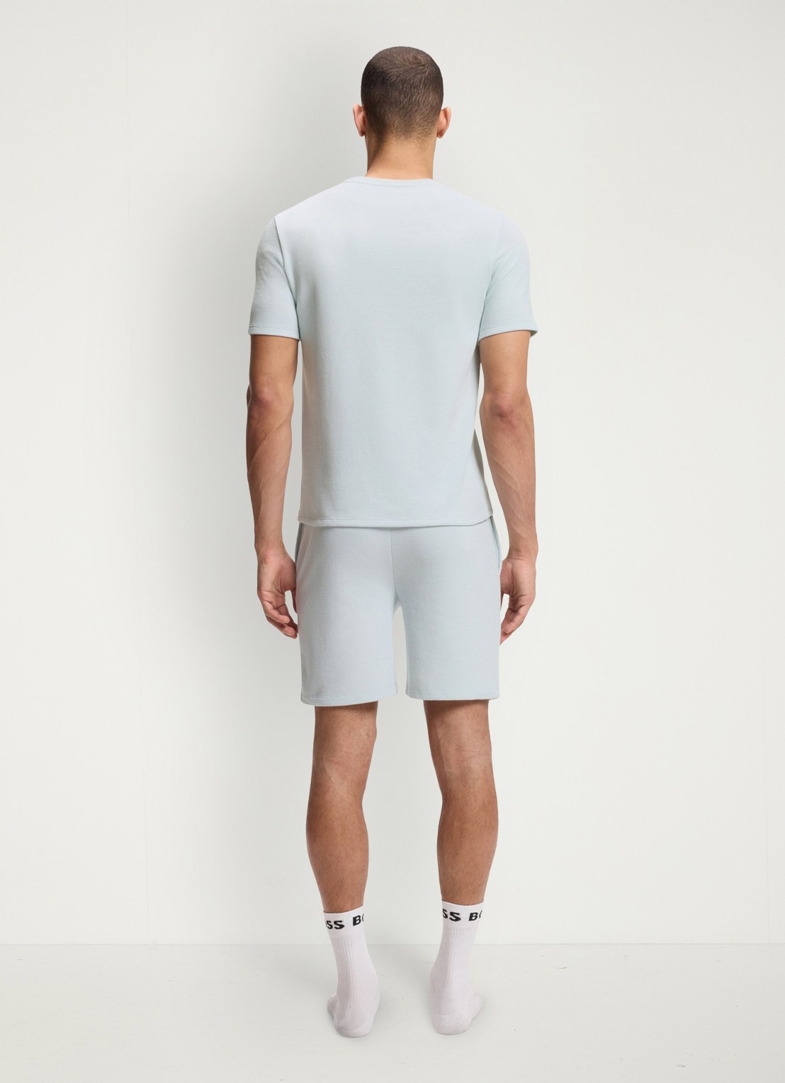 BOSS Pyjamashirt van een katoenmix met logostiksel - achterkant open blue-499 / blauw