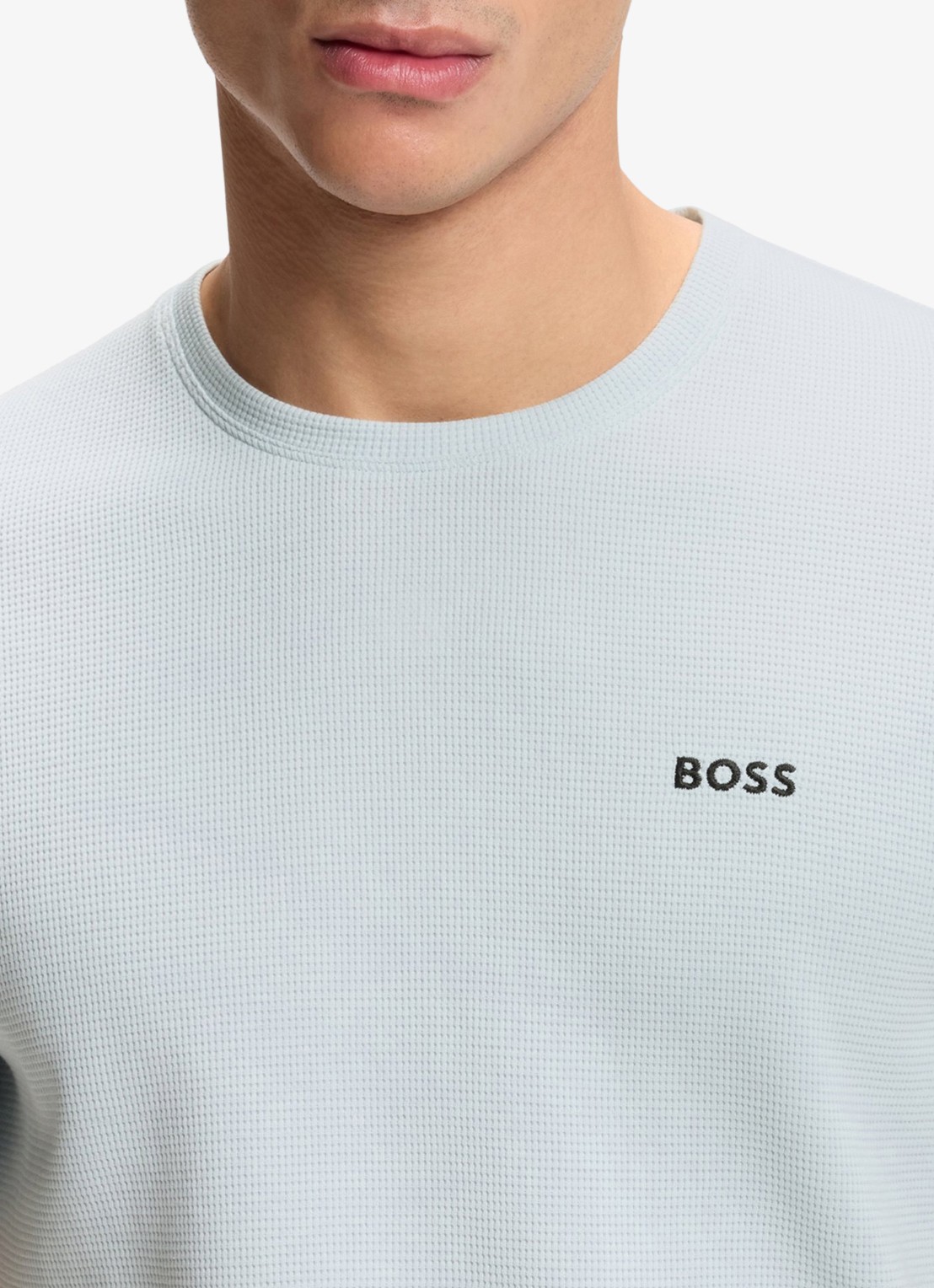 BOSS Pyjamashirt van een katoenmix met logostiksel - detail 5 open blue-499 / blauw