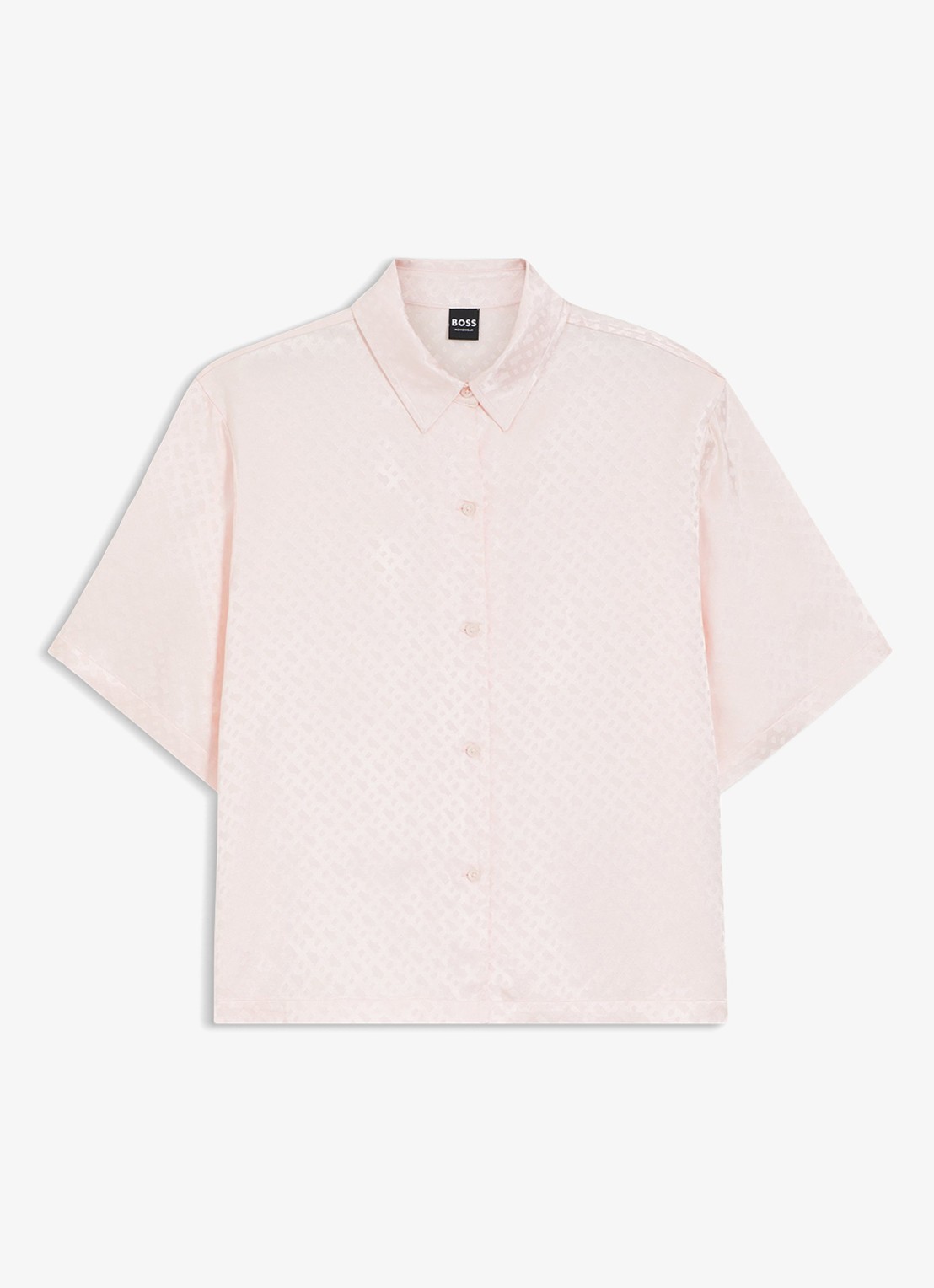 BOSS Pyjamashirt van satijn met monogramjacquard - voorkant 3 lichtroze