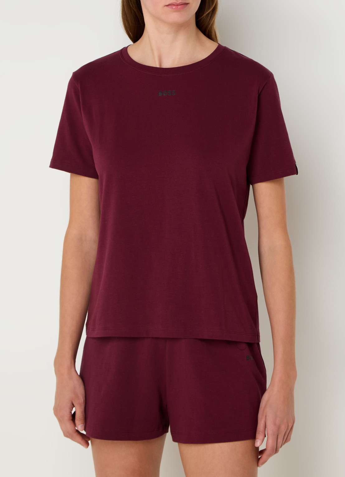 BOSS Pyjamashirt van stretchkatoen met logoprint - detail dark red-601 / rood