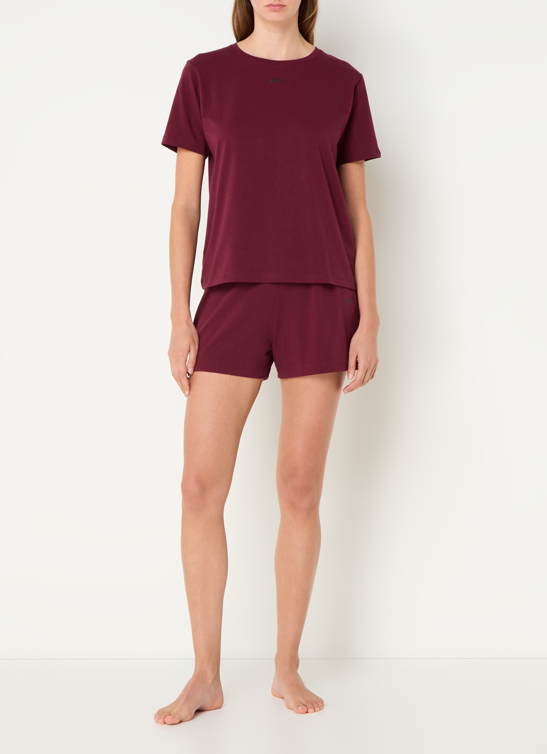 BOSS Pyjamashirt van stretchkatoen met logoprint - voorkant 4 dark red-601 / rood