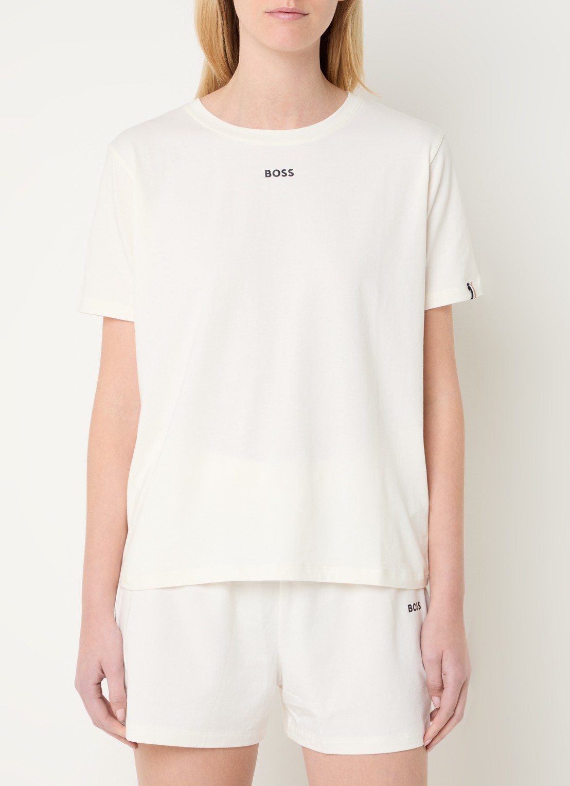 BOSS Pyjamashirt van stretchkatoen met logoprint - detail 6 open white-119 / wit
