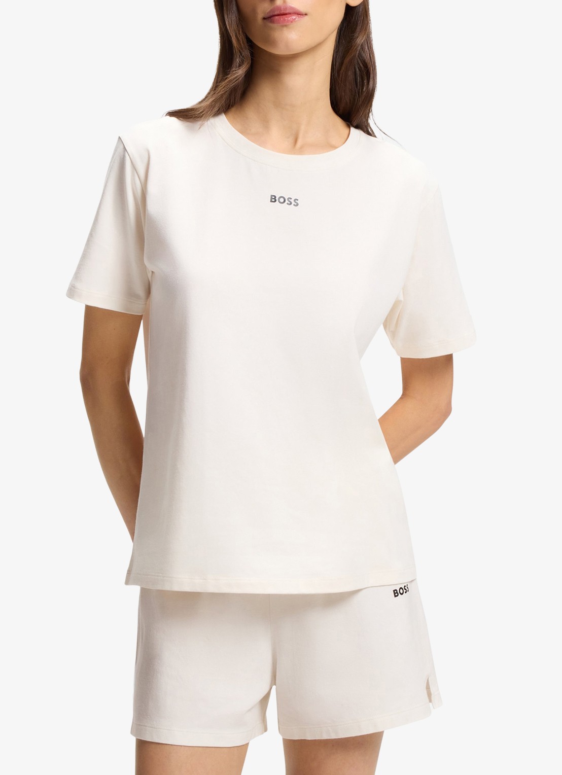 BOSS Pyjamashirt van stretchkatoen met logoprint - detail 7 open white-119 / wit