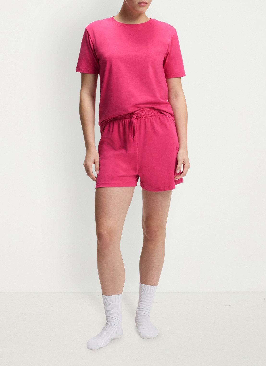BOSS Pyjamashirt van stretchkatoen met logoprint - voorkant 5 medium pink-661 / roze
