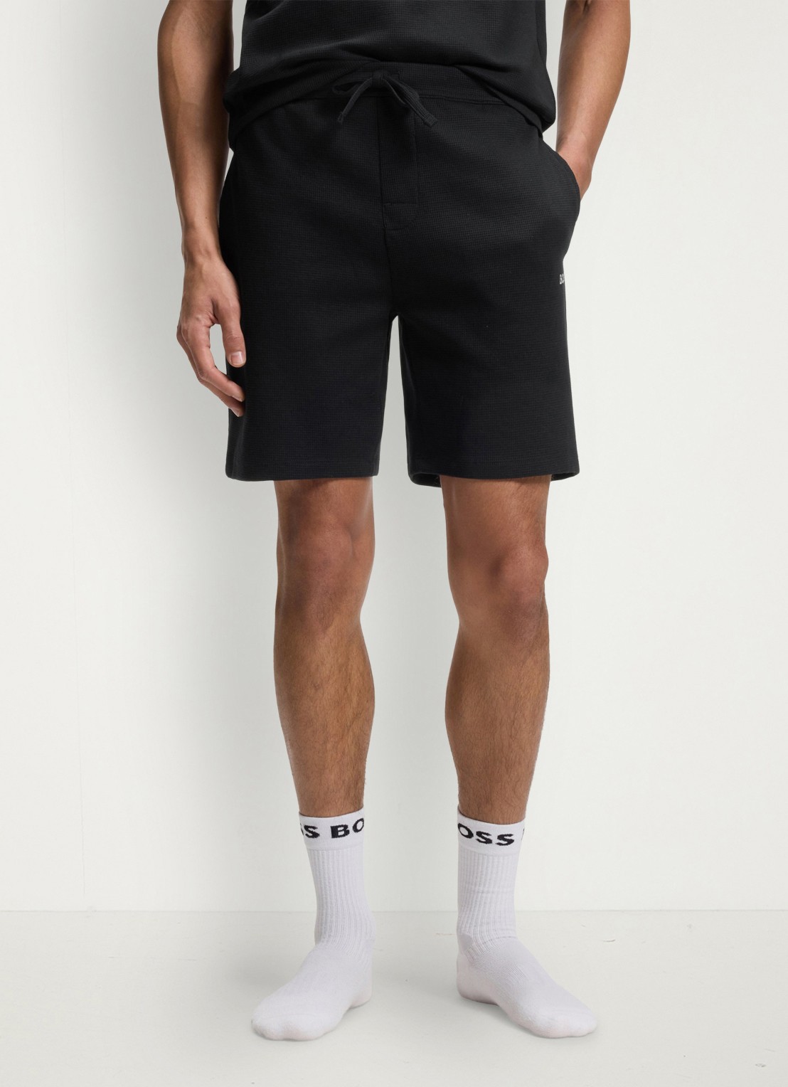 BOSS Pyjamashort van een katoenmix met logostiksel - detail black-001 / zwart