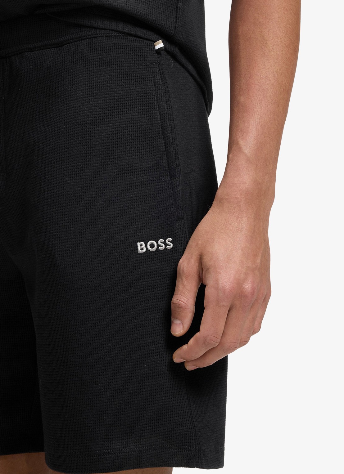 BOSS Pyjamashort van een katoenmix met logostiksel - detail 2 black-001 / zwart