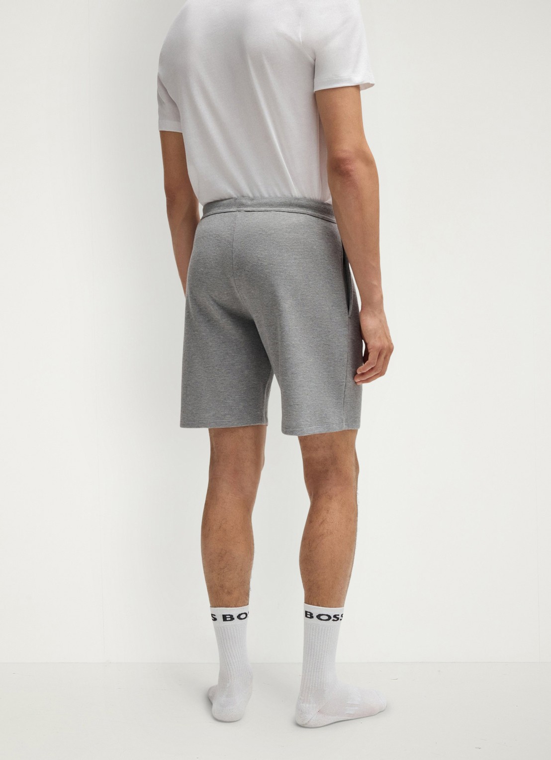 BOSS Pyjamashort van een katoenmix met logostiksel - achterkant medium grey-033 / grijs