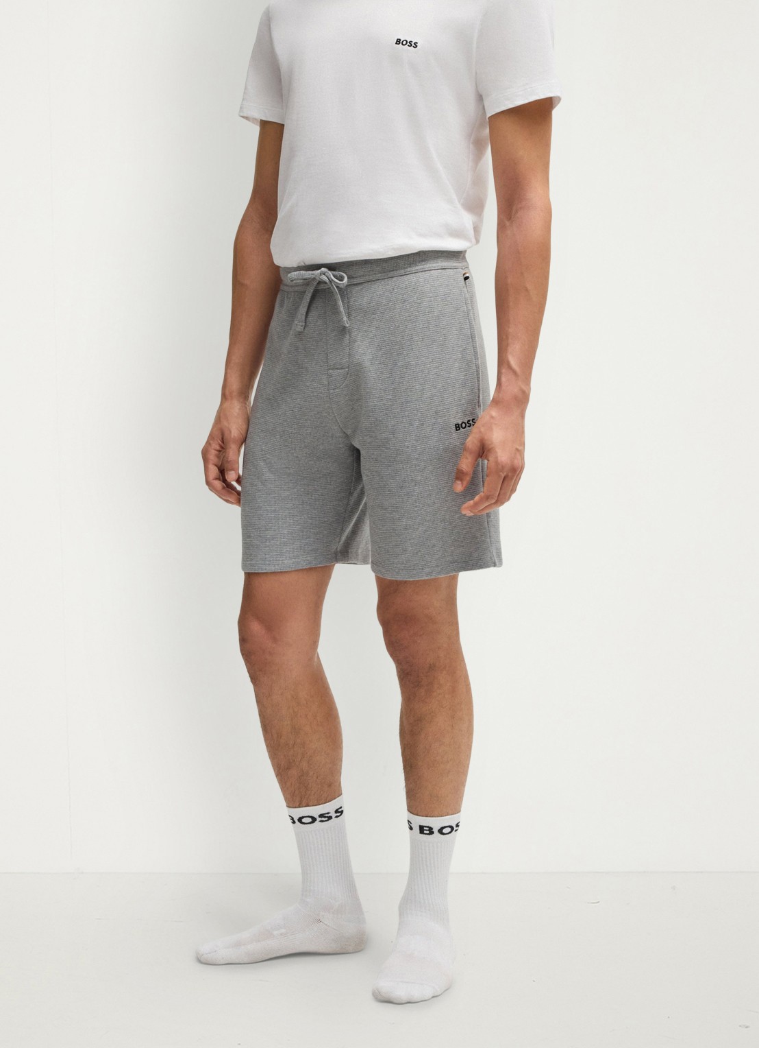 BOSS Pyjamashort van een katoenmix met logostiksel - detail 6 medium grey-033 / grijs