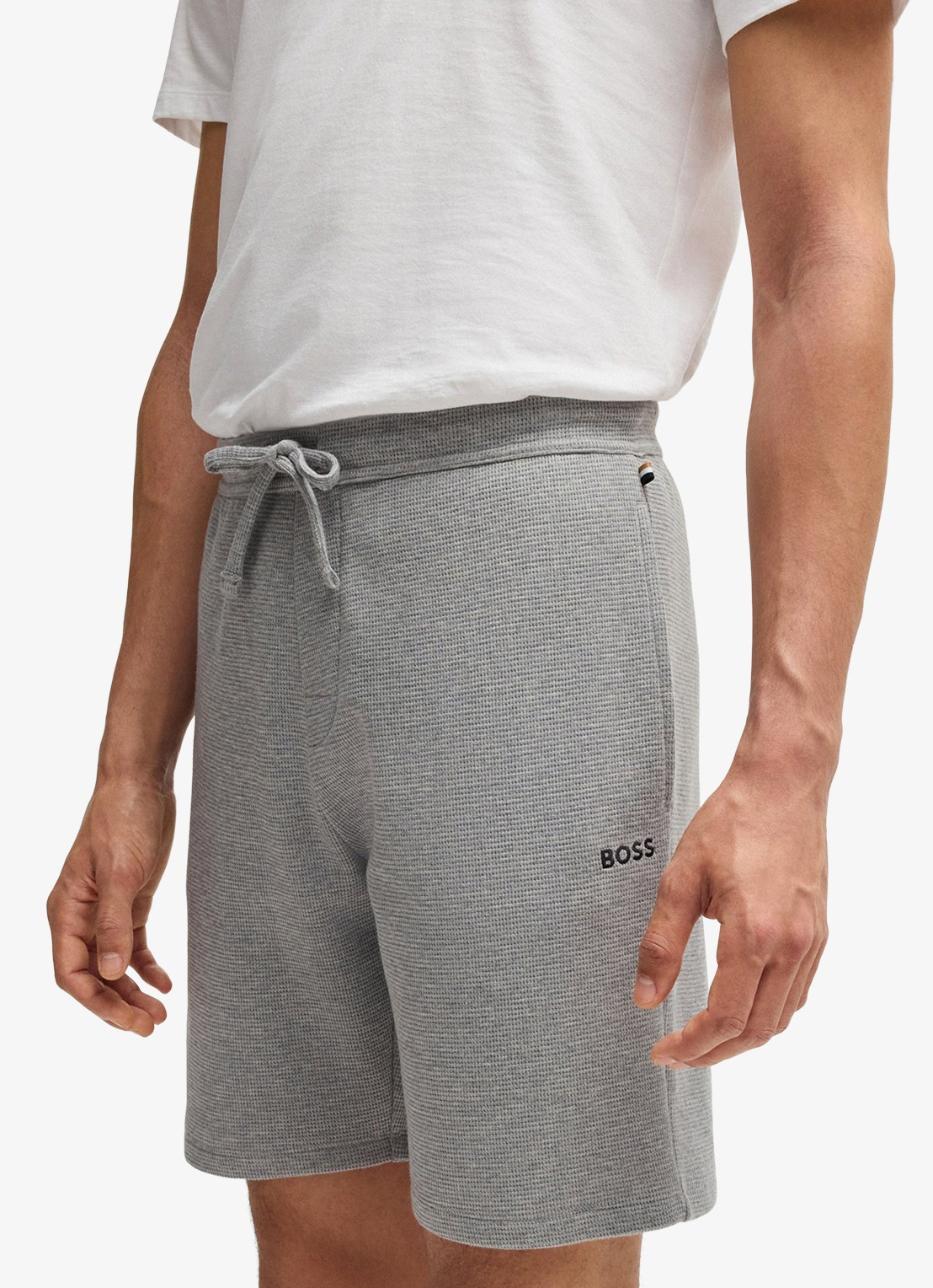 BOSS Pyjamashort van een katoenmix met logostiksel - detail 7 medium grey-033 / grijs