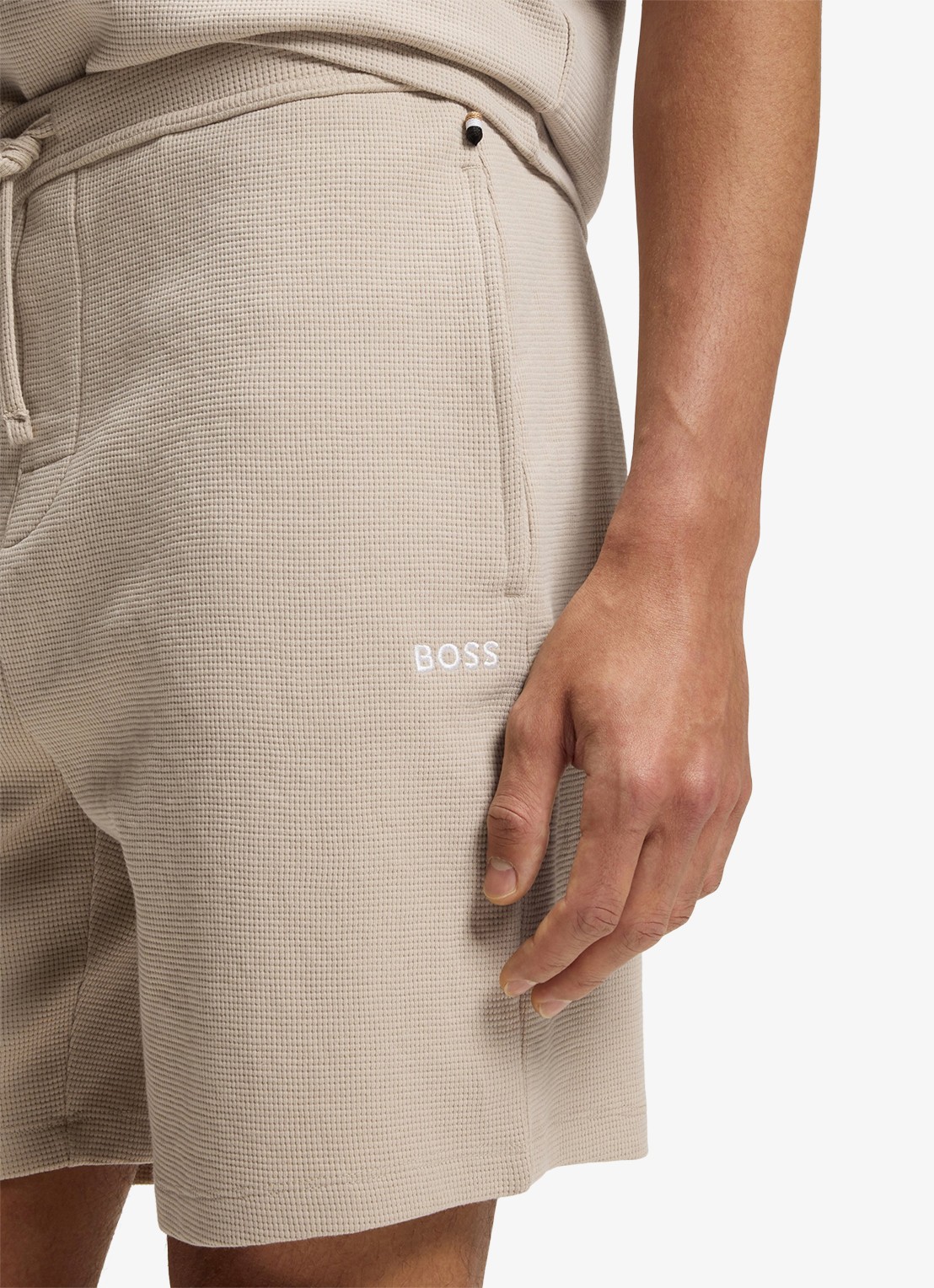 BOSS Pyjamashort van een katoenmix met logostiksel - detail 5 light beige-275 / beige