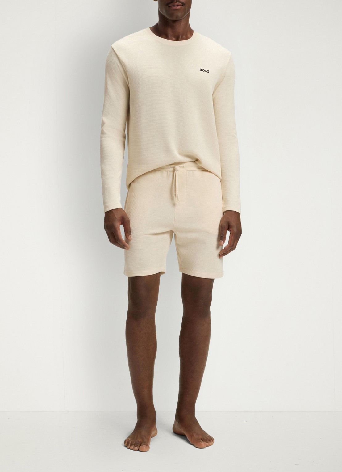 BOSS Pyjamashort van een katoenmix met logostiksel - voorkant 4 open white-131 / wit
