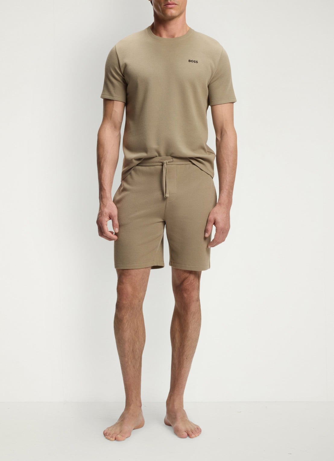 BOSS Pyjamashort van een katoenmix met logostiksel - voorkant 4 open brown-245 / bruin