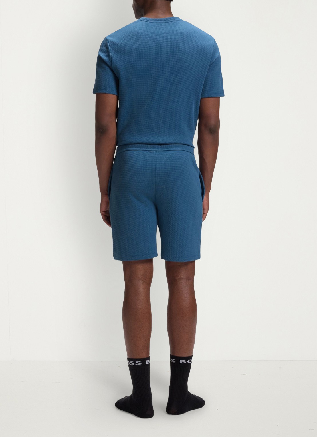 BOSS Pyjamashort van een katoenmix met logostiksel - achterkant open blue-462 / blauw