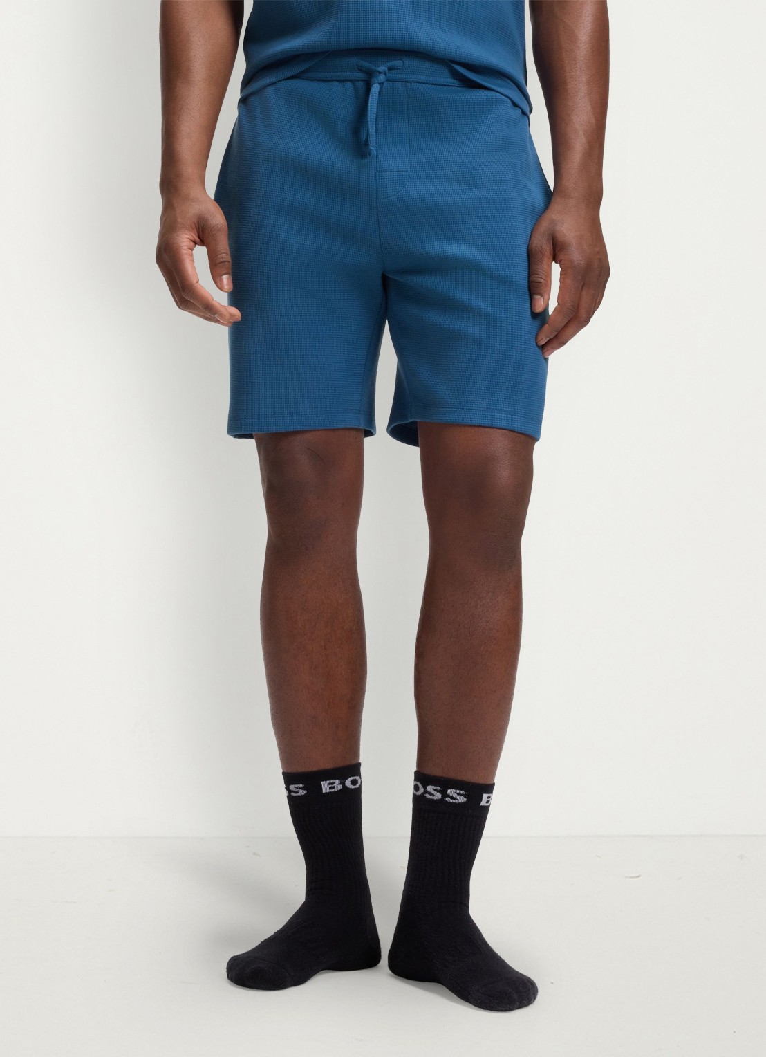 BOSS Pyjamashort van een katoenmix met logostiksel - detail 2 open blue-462 / blauw