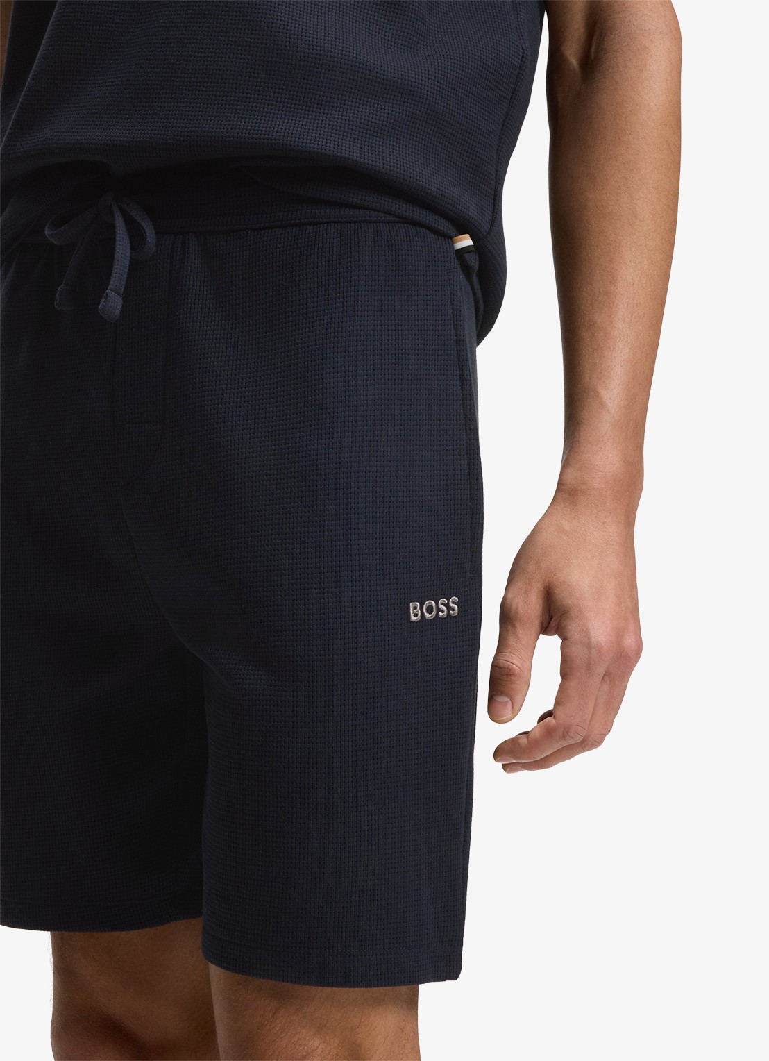 BOSS Pyjamashort van een katoenmix met logostiksel - detail 2 dark blue-403 / blauw