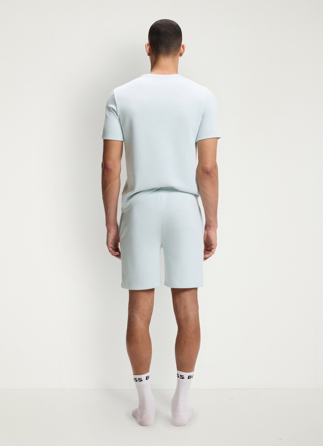 BOSS Pyjamashort van een katoenmix met logostiksel - achterkant open blue-499 / blauw