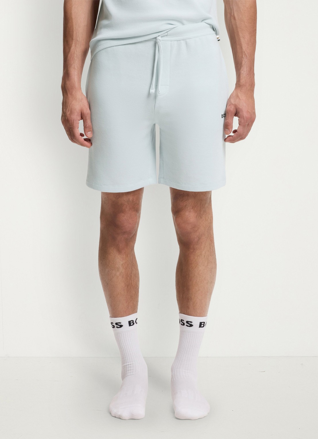 BOSS Pyjamashort van een katoenmix met logostiksel - detail 4 open blue-499 / blauw
