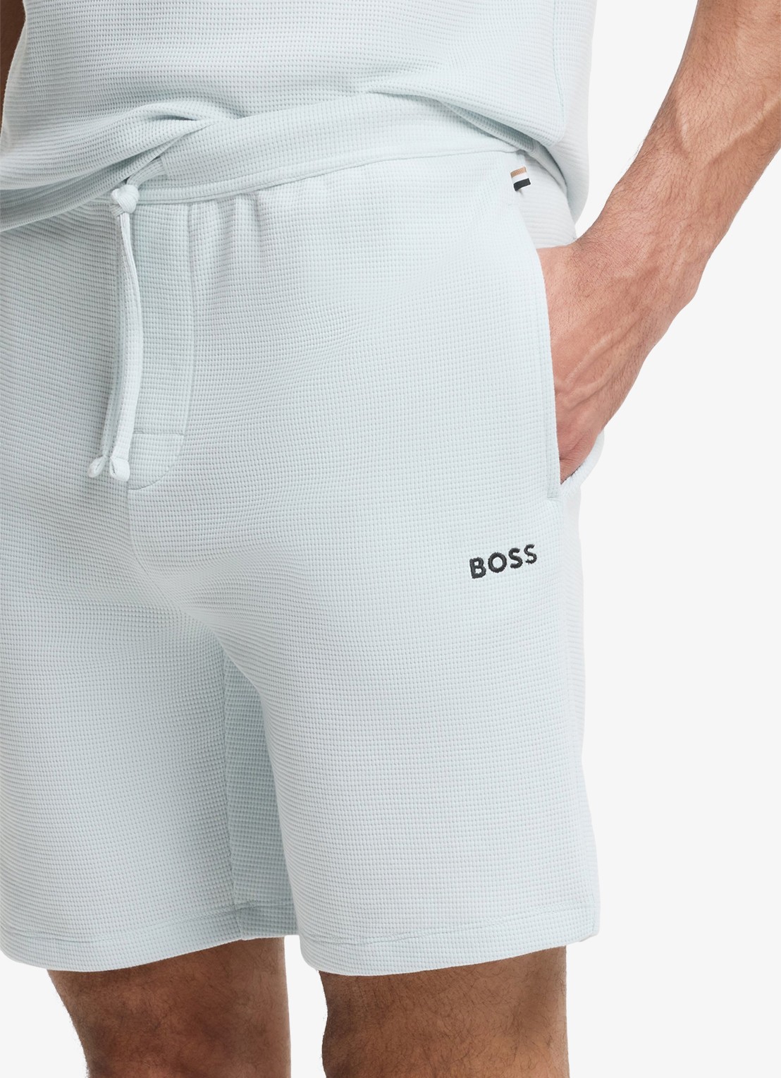 BOSS Pyjamashort van een katoenmix met logostiksel - detail 5 open blue-499 / blauw