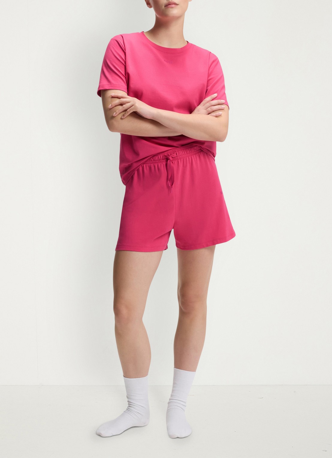 BOSS Pyjamashort van stretchkatoen met logokoorden - voorkant 3 medium pink-661 / roze