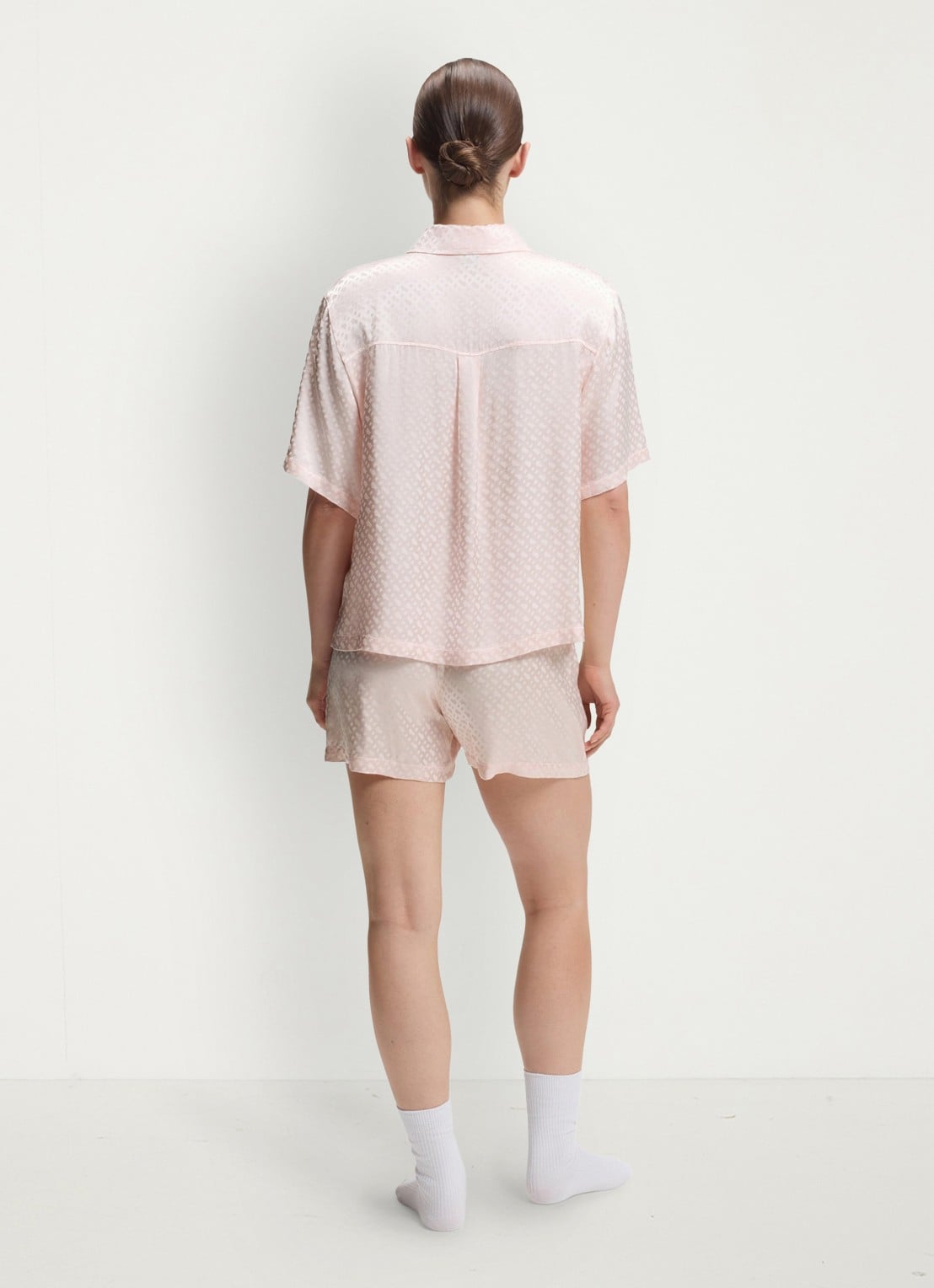 BOSS Pyjamashorts van satijn met monogramjacquard - achterkant 3 lichtroze