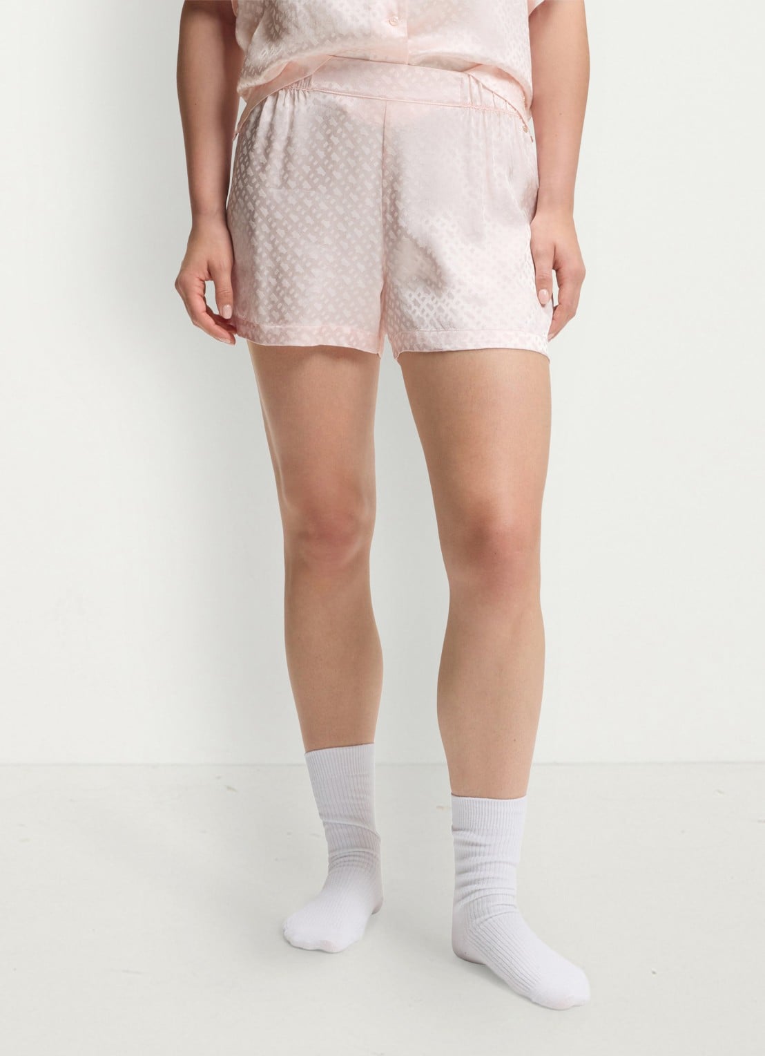 BOSS Pyjamashorts van satijn met monogramjacquard - detail lichtroze