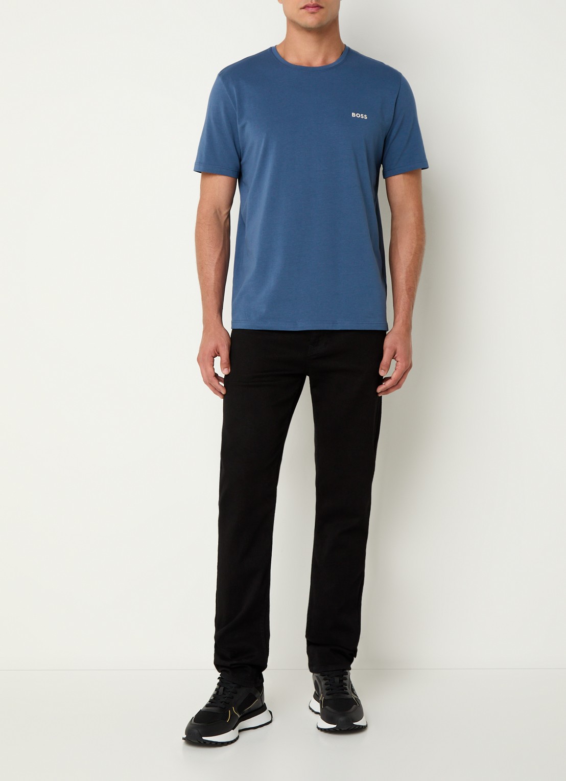 BOSS Pyjamatop met logo - voorkant 3 staalblauw