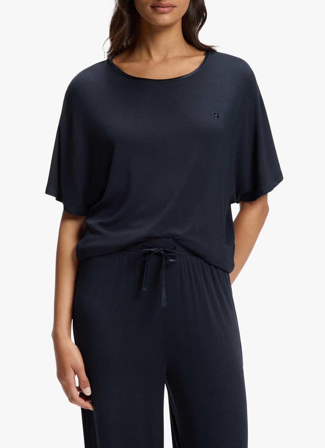 BOSS Pyjamatop met logo - detail donkerblauw