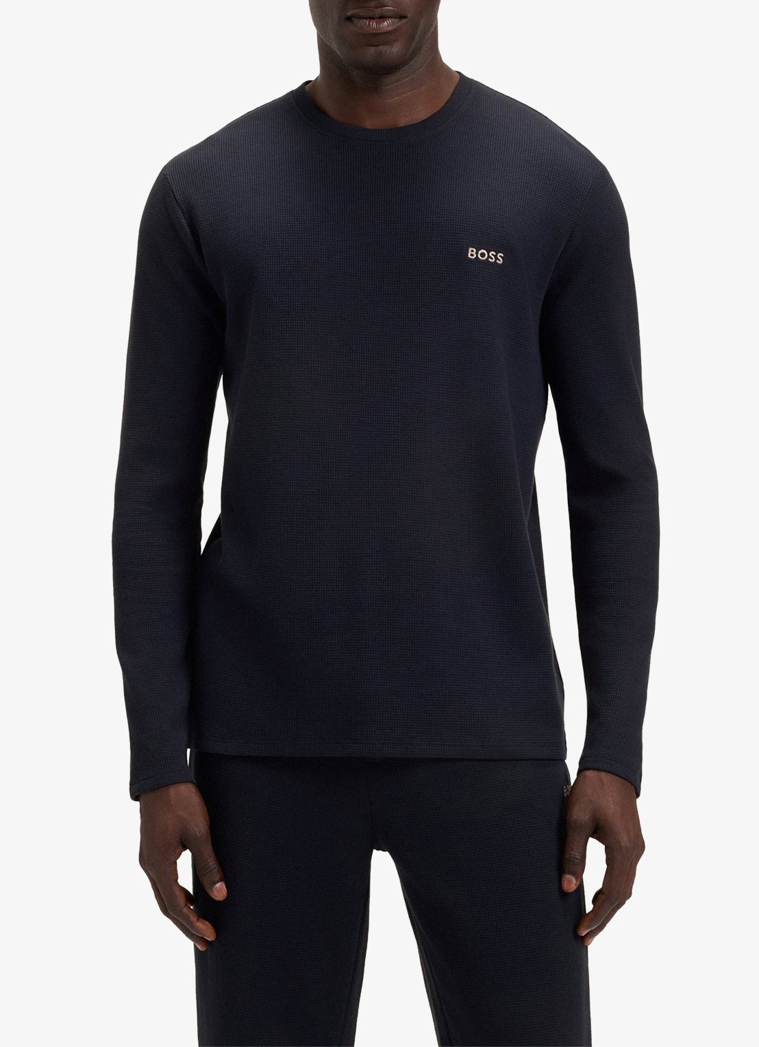 BOSS Pyjamatop met structuur en logo - detail 4 donkerblauw